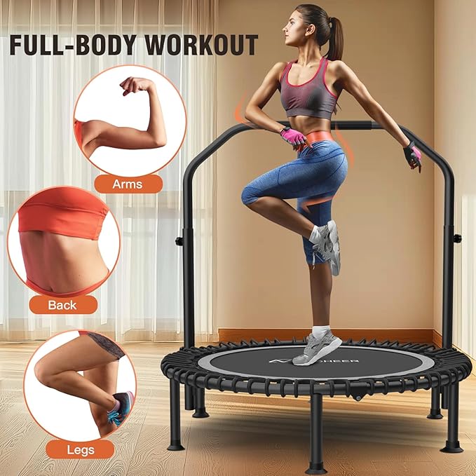 Bungee Rebounder Trampoline,ANCHEER 40" Foldable Fitness Trampoline with 4-Level Adjustable Handlebar, 450LBS Capacity, Resistance Ropes&Upgraded Bungees Safe for Home/Cardio,Workout Indoor/Outdoor