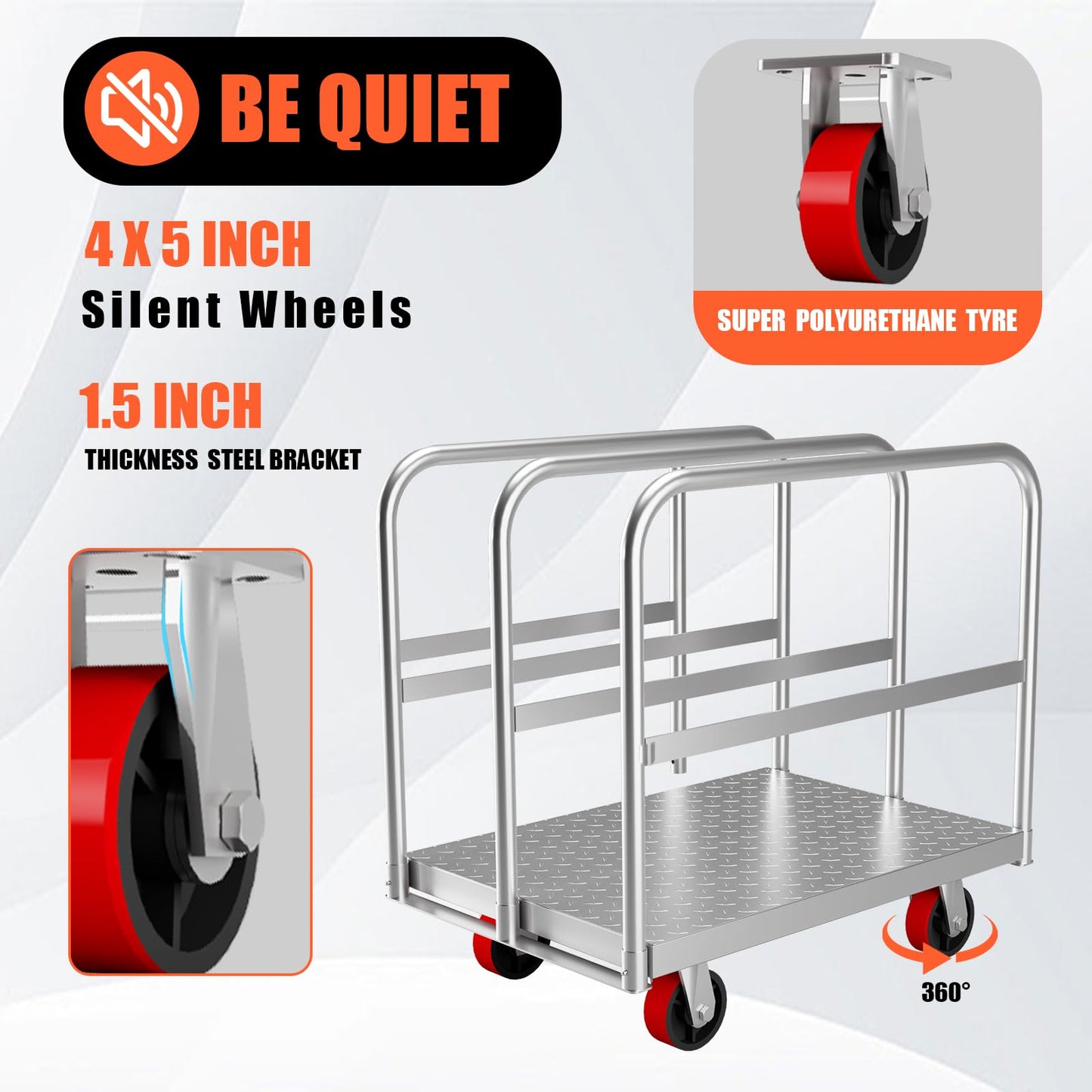 2-in-1 Heavy Duty Panel Truck Cart, 36 in x 24 in All Steel Platform Truck with 1Front & 2 Side Handrails, 2200 LBS Cart with 4 Rubber Swivel Casters for Loading and Storage, 6 Holes