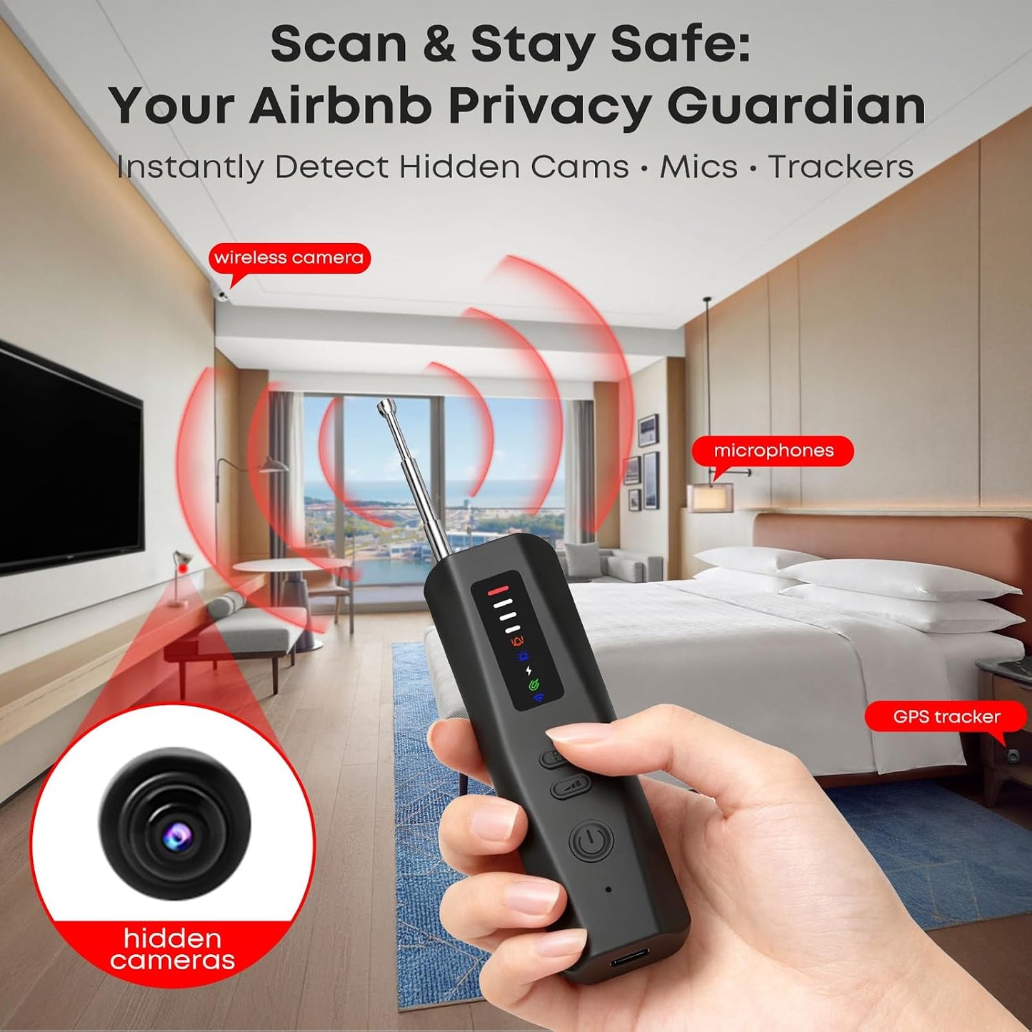 DREAMME 5-in-1 Hidden Camera Detector with Silent Vibration RF Bug Sweeper for GPS Trackers & Wireless Devices