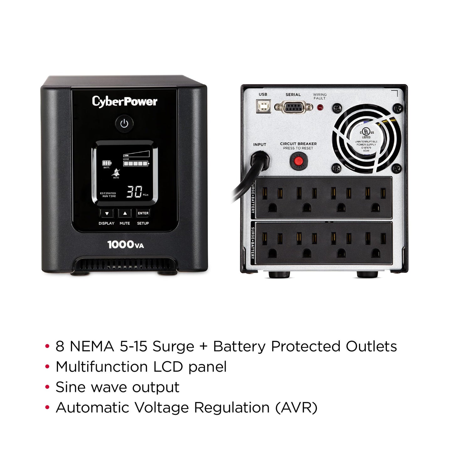 CyberPower OR1000PFCLCD PFC Sinewave UPS Battery Backup and Surge Protector, 1000VA/700W, 8 Outlets, AVR, Mini-Tower, UL Certified