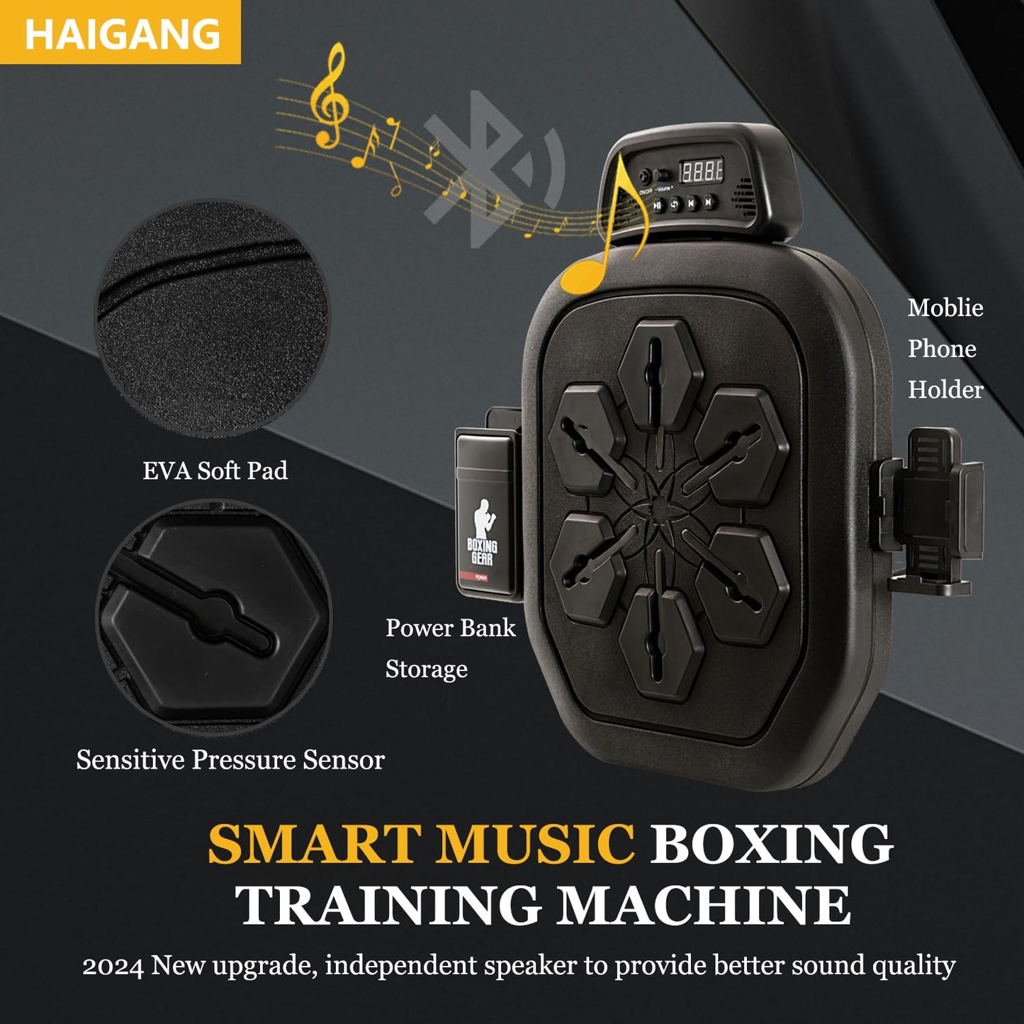 Haigang Smart Music Boxing Machine, Bluetooth Boxing Punching Game, Musical Workout Equipment, Wall Mount Home Trainning Boxing Target for Adult Kids with Storages, Gloves, Wristband
