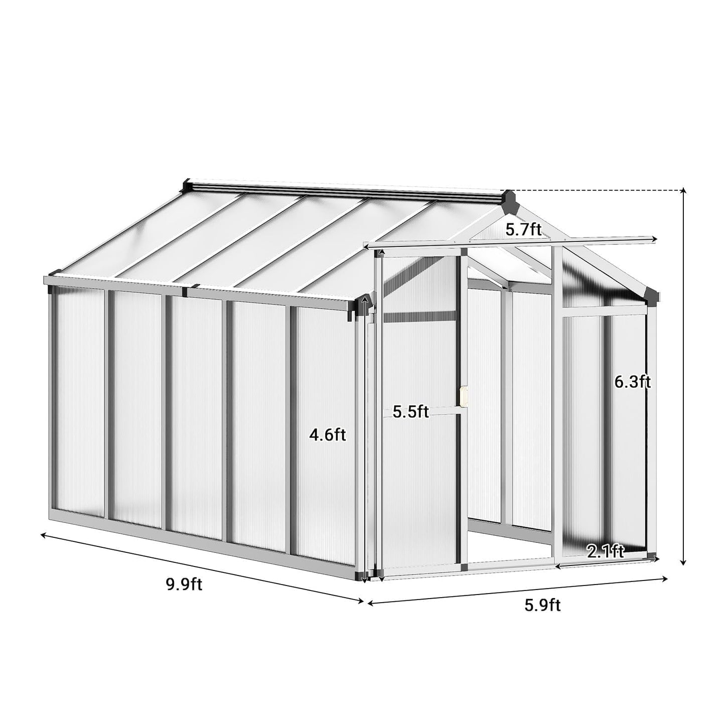 GarveeHome 6X10 FT Greenhouse for Outdoors, Walk-in Greenhouse Kit with Aluminum Frame, Polycarbonate Panels, Adjustable Roof Vent, Sliding Door, Secure Lock for Outside Garden, Patio, Backyard