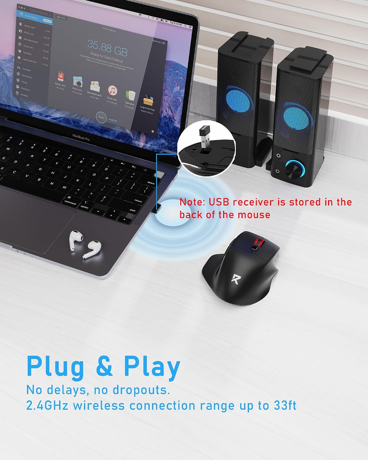 Redragon 2.4GHz 6 4000 Big Wireless Mouse for Medium to Large Hands, Ergonomic Computer Mouse, Buttons, DPI, Full Sized