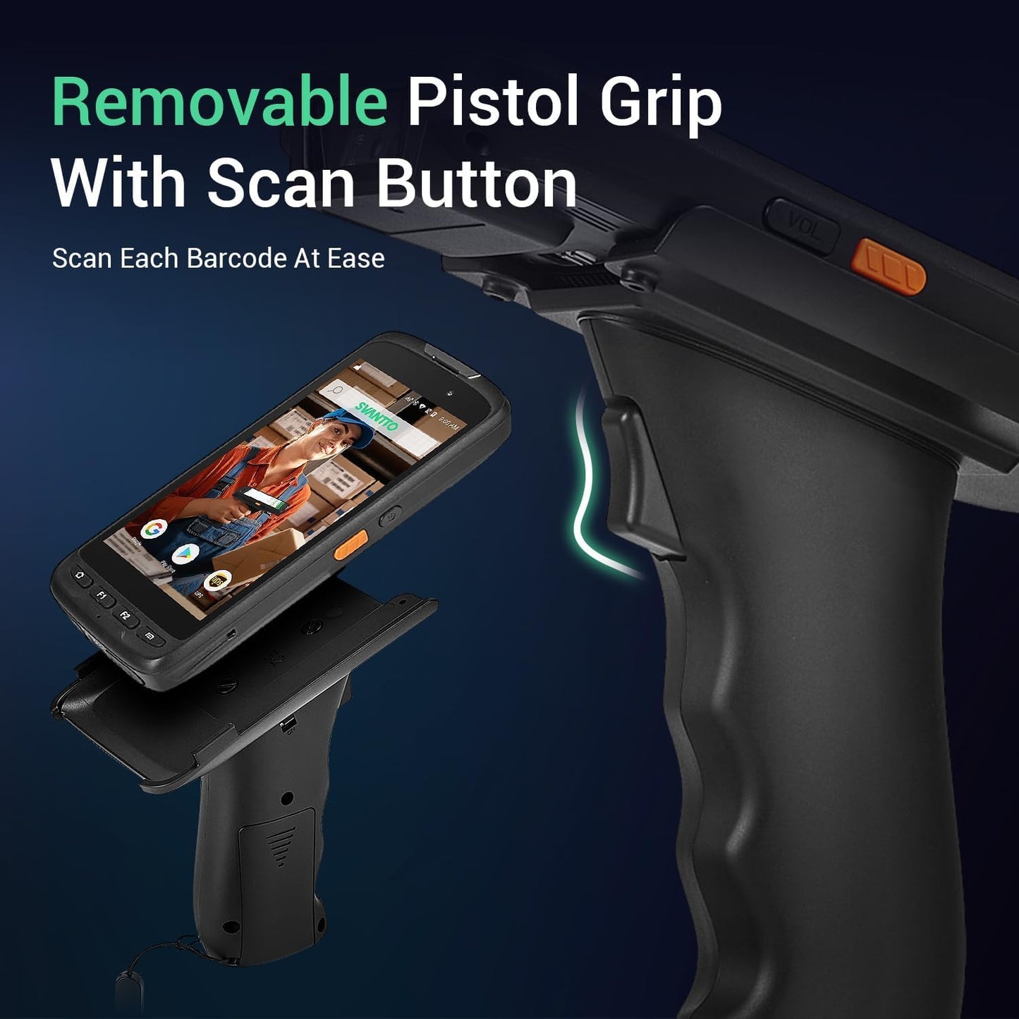 SVANTTO Android Barcode Scanner with Pistol Grip, Rugged PDA Android 11, 4+64GB, 1D/2D/QR Zebra Scanner SE4710, Bluetooth 5.0, WiFi, 4G LTE, NFC