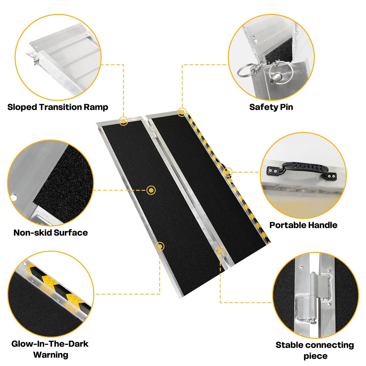 Vie Triomphe 4FT Portable Wheelchair Ramp, Non-Slip Folding Aluminum Threshold Ramp for Home Entry, Steps, Doorways, Curbs, Wheelchairs, Scooters & Walkers