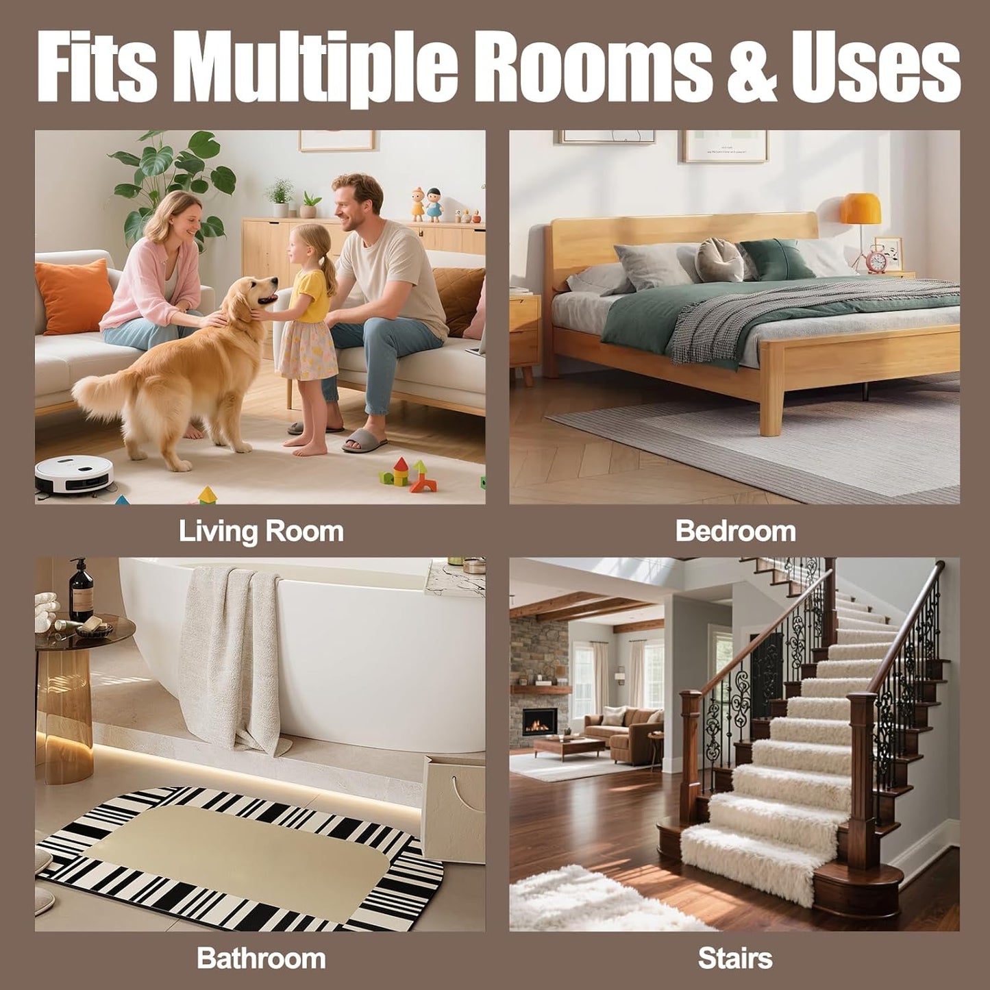Premium Rug Grippers | 12PCS Anti-Slip Carpet Tape Pads - 3.9 Inch, Prevent Curling & Sliding on Hardwood, Tile & Marble Floors