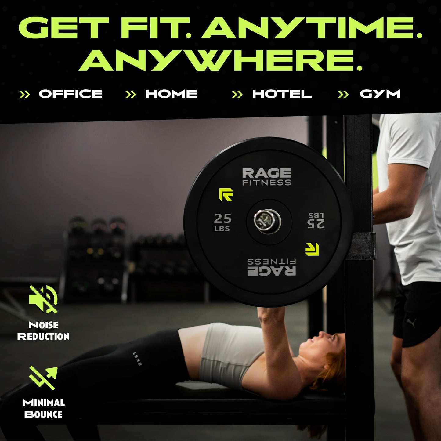 Rage Fitness Olympic Bumper Plates – Rubber-Coated Weight Plates with Steel Insert for Strength Training & Home or Commercial Gyms (10–45 lb, Sold Individually)