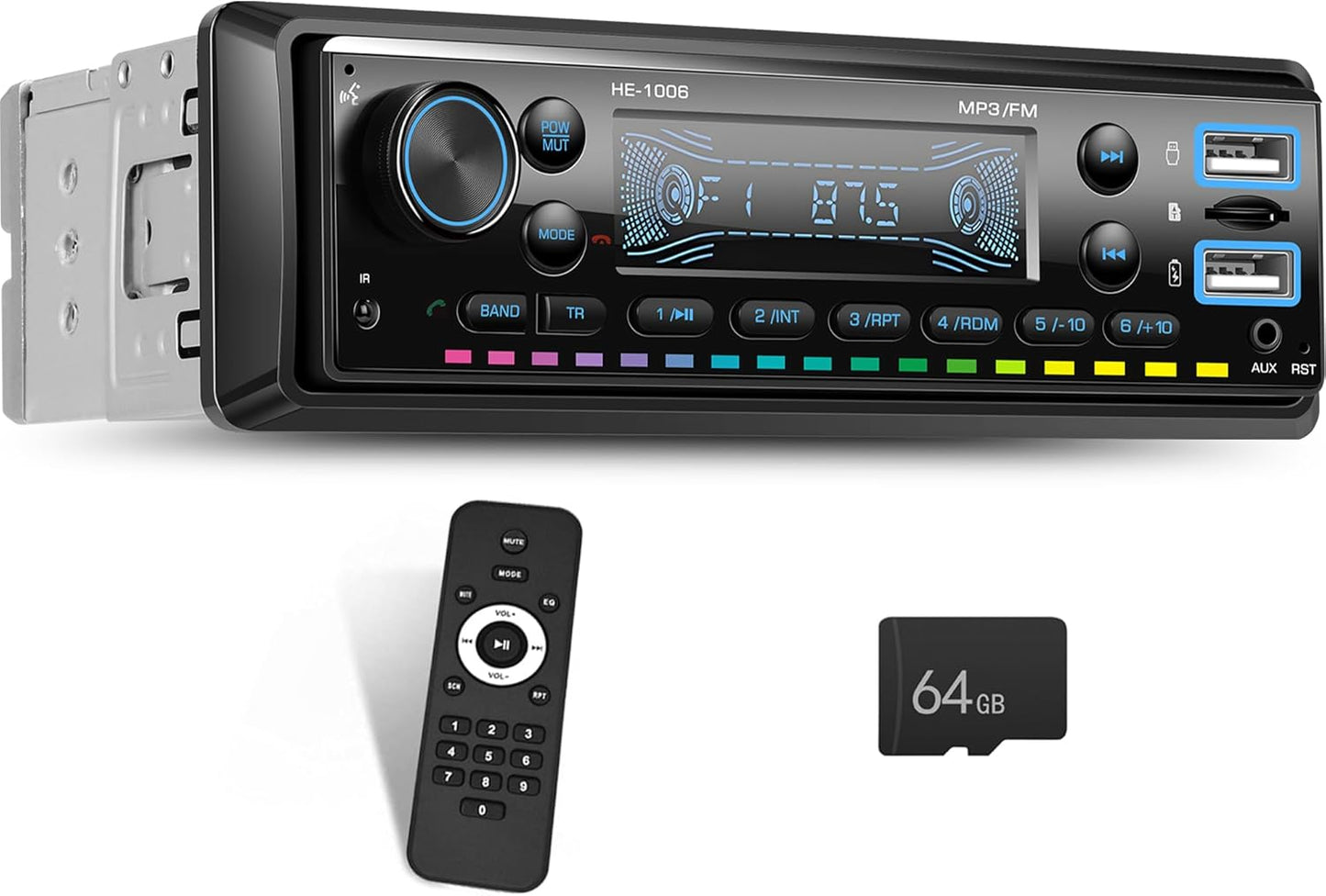 SIXTOP 5.0 64G MP3 Single Din Car Stereo Bluetooth Audio Radio with Card FM Receiver Digital Music Radio Player Support
