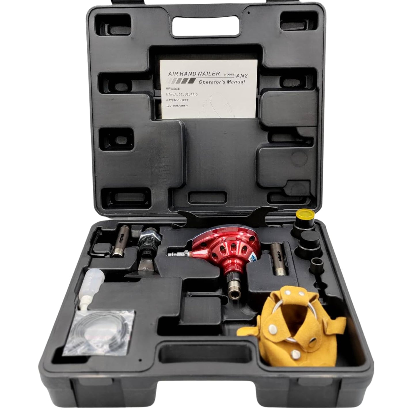 WeKEN Pneumatic Nail Gun Kit, Lightweight Aluminum Design with Interchangeable Heads, Leather Storage Bag, CE Certified, 14.5x4.7x12.4 Inches, Perfect for Carpentry, DIY, and Home Renovation