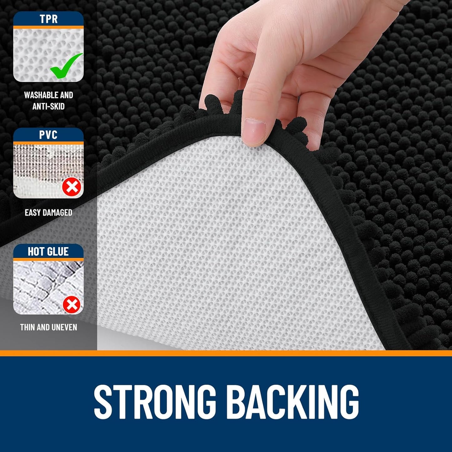 OLANLY Large Bathroom Rugs - Extra Soft Chenille Bath Mats | Quick Dry, Machine Washable, Black 45x27