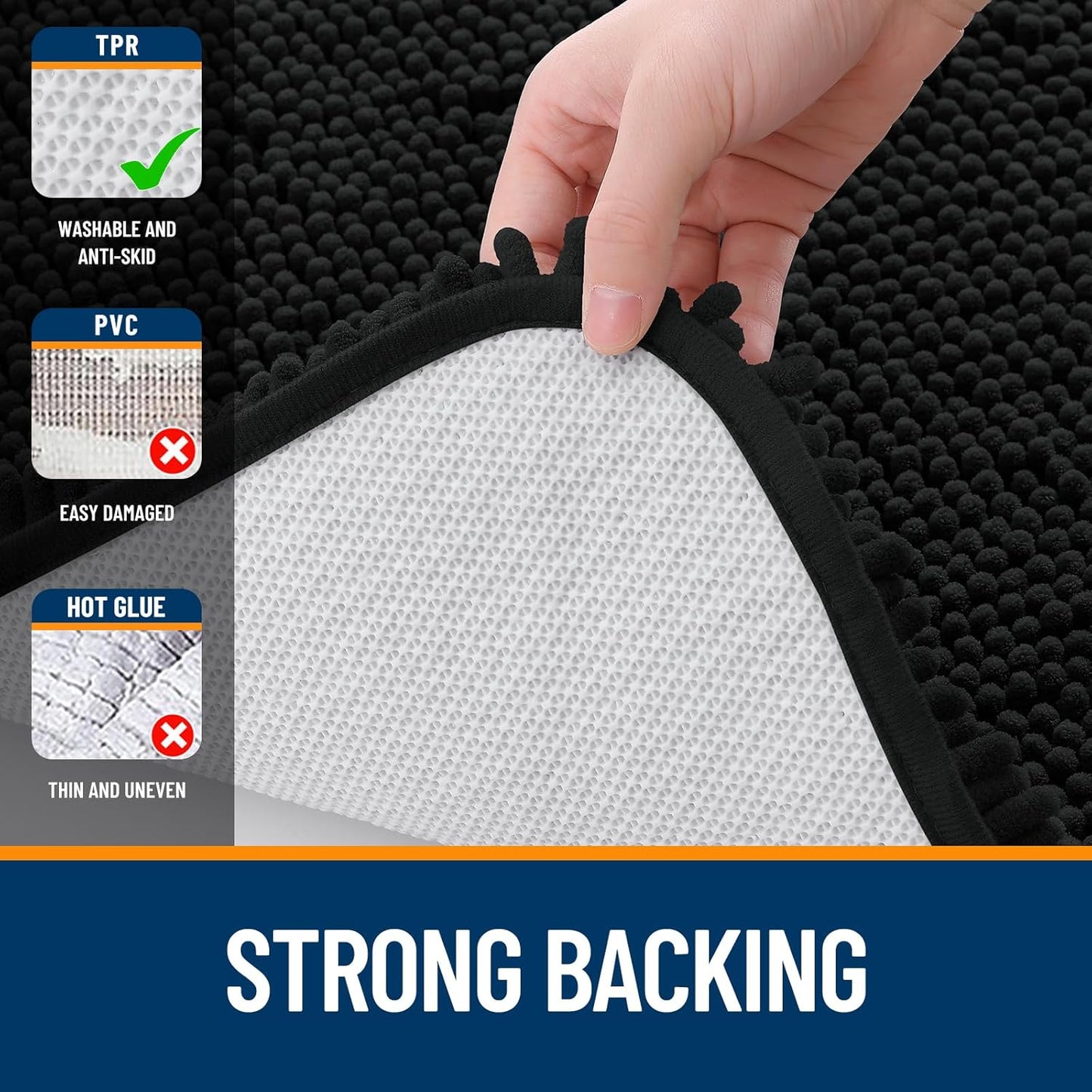 OLANLY Large Bathroom Rugs - Extra Soft Chenille Bath Mats | Quick Dry & Machine Washable, 59x35 in Black