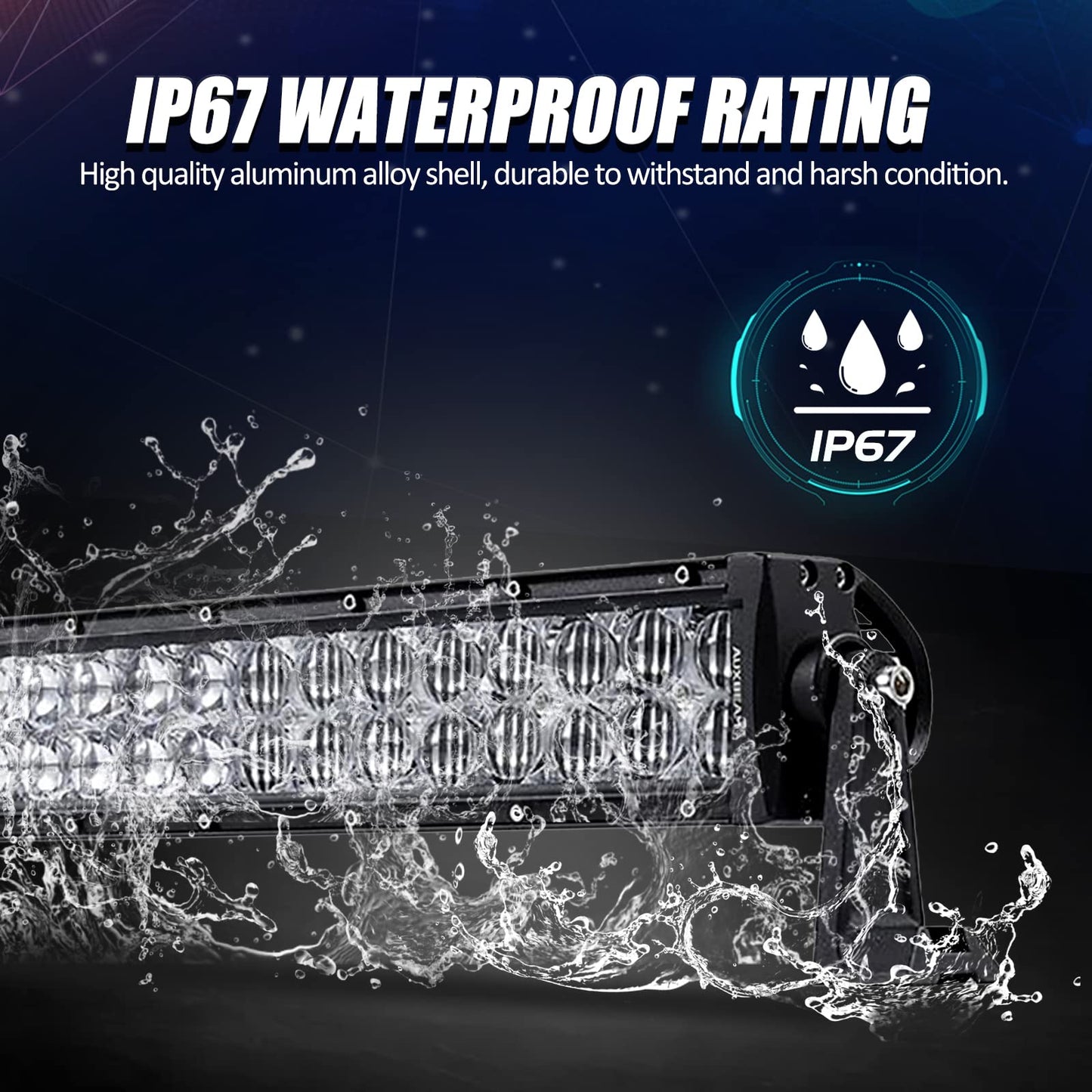 Auxbeam 50 Inch LED Light Bar 288W, 5D Lens Waterproof Off Road Driving Lights, 28800 Lumens Double Row Spot Flood Combo Fog Light Work Light with Wiring Harness for Pickup Trucks SUV ATV UTV Boat