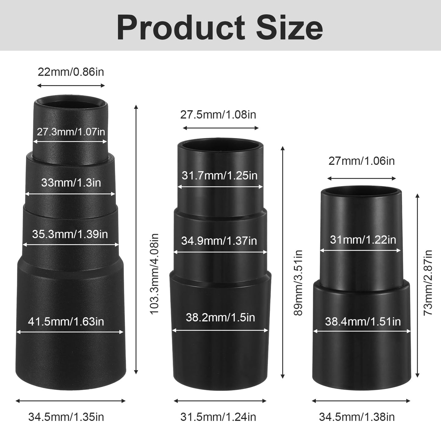 WJIAAA 3pcs Vacuum Hose Adapter, 1-1/2" to 1-3/8" to 1-1/4" ，1" to 1-1/8" to 1-3/8" to 1-5/8" Universal Vacuum Attachments Wet Dry Vac Cleaner Extractor Kit Extractor Attachment