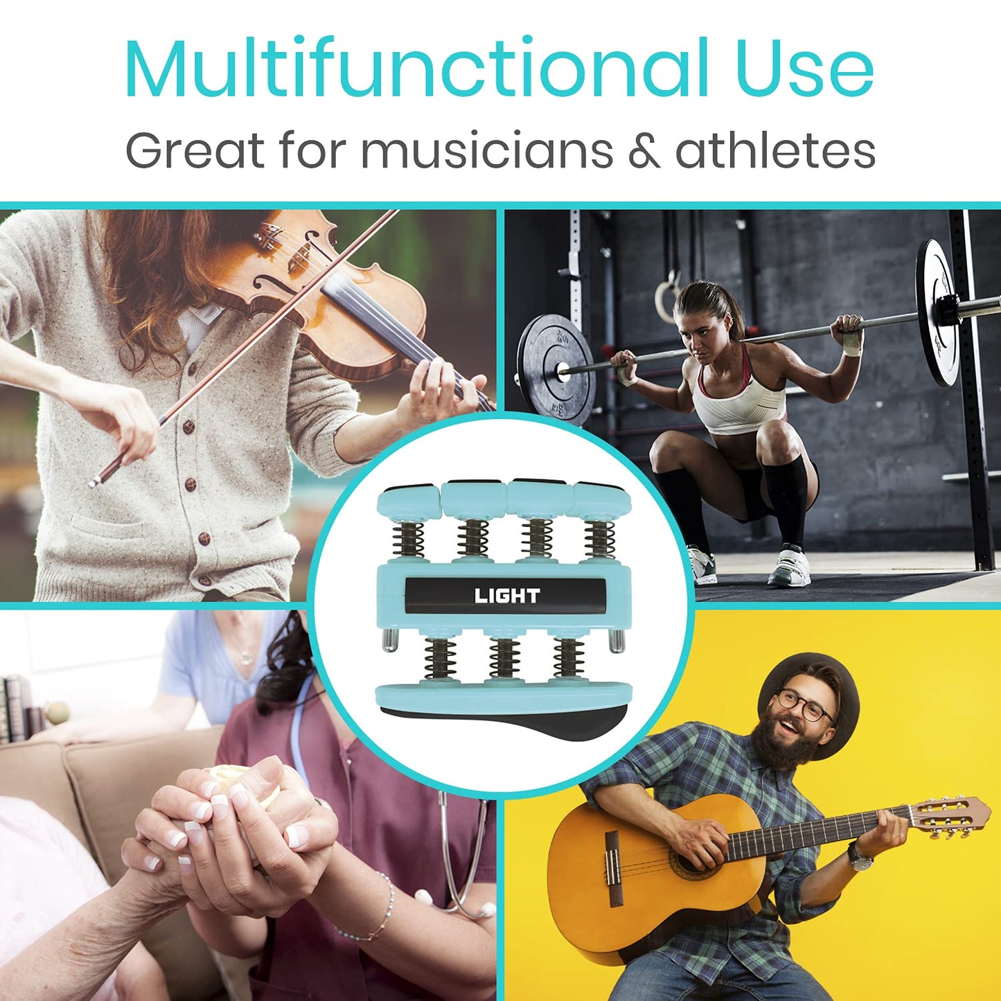 Finger Strengthener by Vive (3 Pack) Hand Grip Equipment for Guitar, Musicians, Rock Climbing & Therapy - Gripper with Exercise Guide for Strengthening Muscles