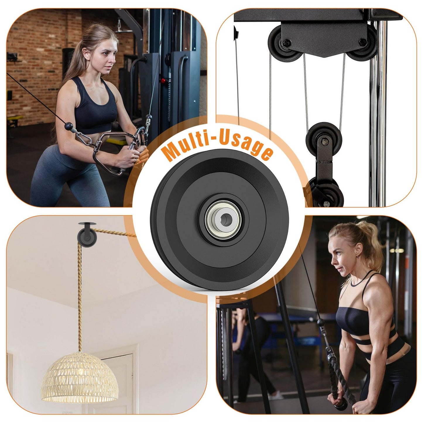 Mixizigoz 4.5 Inch / 114 MM Universal Nylon Bearing Pulley Wheel Replacement Compatible with Cable Machine Home Gym, Garage Door Pulley System, Weight Machine, Gym Equipment (Black-2 Pack)