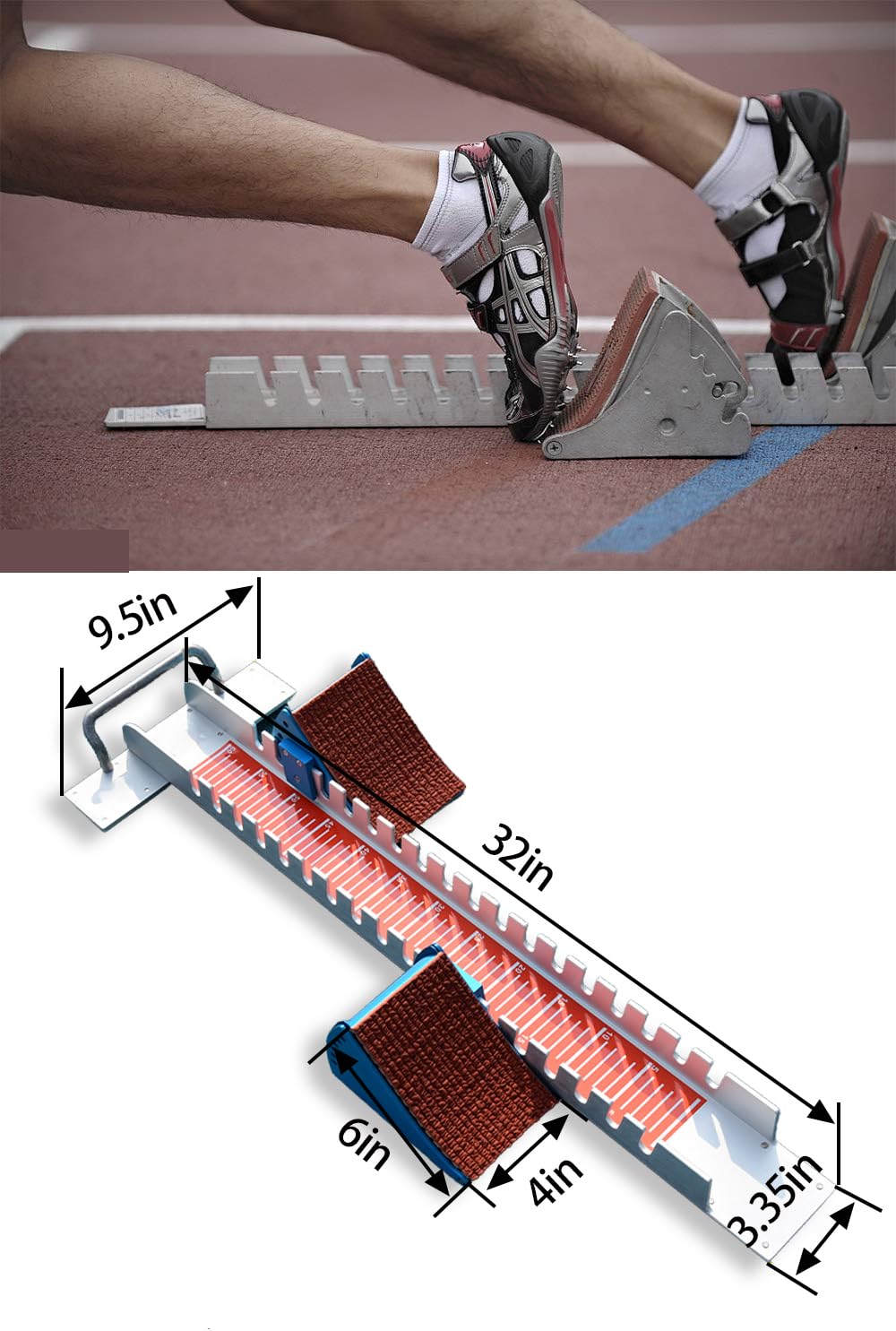 Ribowri Starting Blocks for Track and Field, Aircraft-Grade Aluminum, Heavy Duty, 32 Inch, 6 Adjustable Angles, Sprint Pedal (red, 32in)