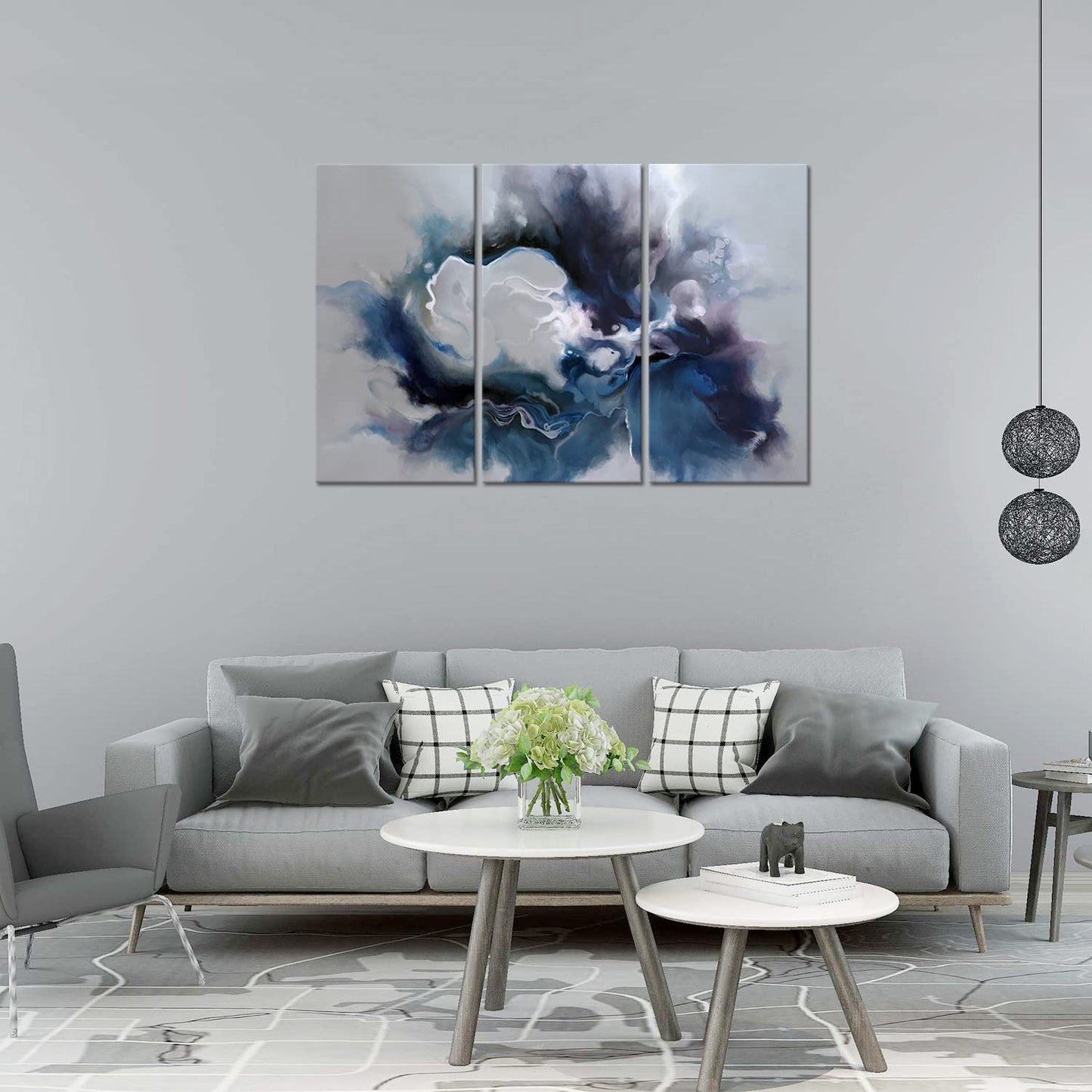 Blue and Grey Wall Art-Abstract Picture 3 Piece Canvas Print Wall Painting Modern Artwork Canvas Wall Art for Living Room Home Office Décor
