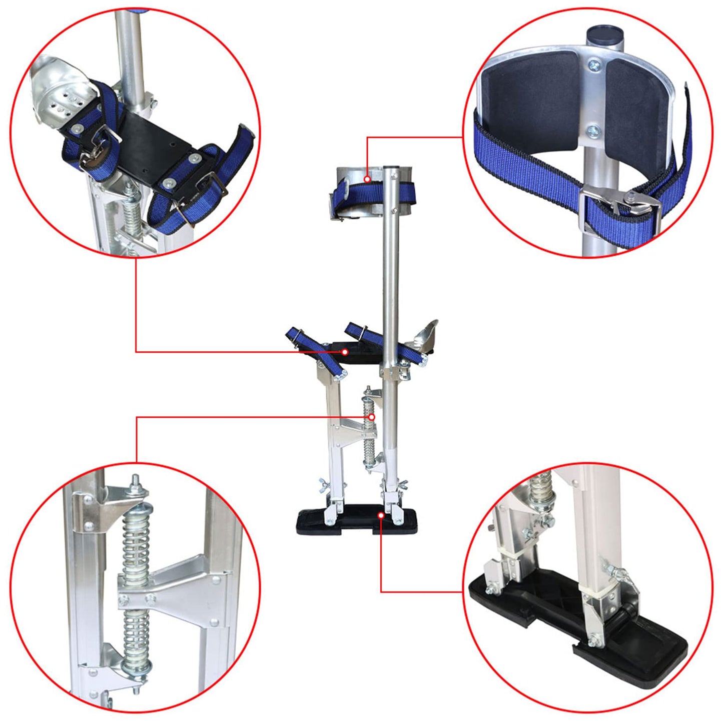 WFLNHB Drywall Stilts Grade Adjustable Auminum Tool Stilt 15-23 inch for Painting or Cleaning - Silver