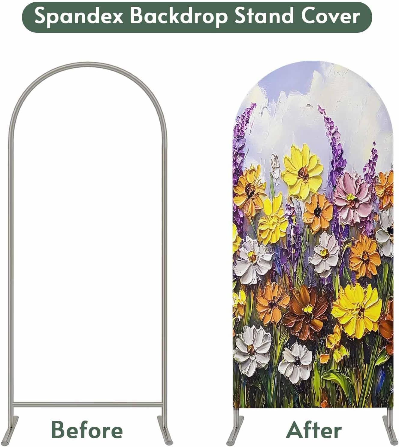 Jnbasdffb 6.6 Vintage Flowers Wedding Arch Cover,Stretchy Spandex Arch Backdrop Stand Covers FT,Spring Rustic Oil