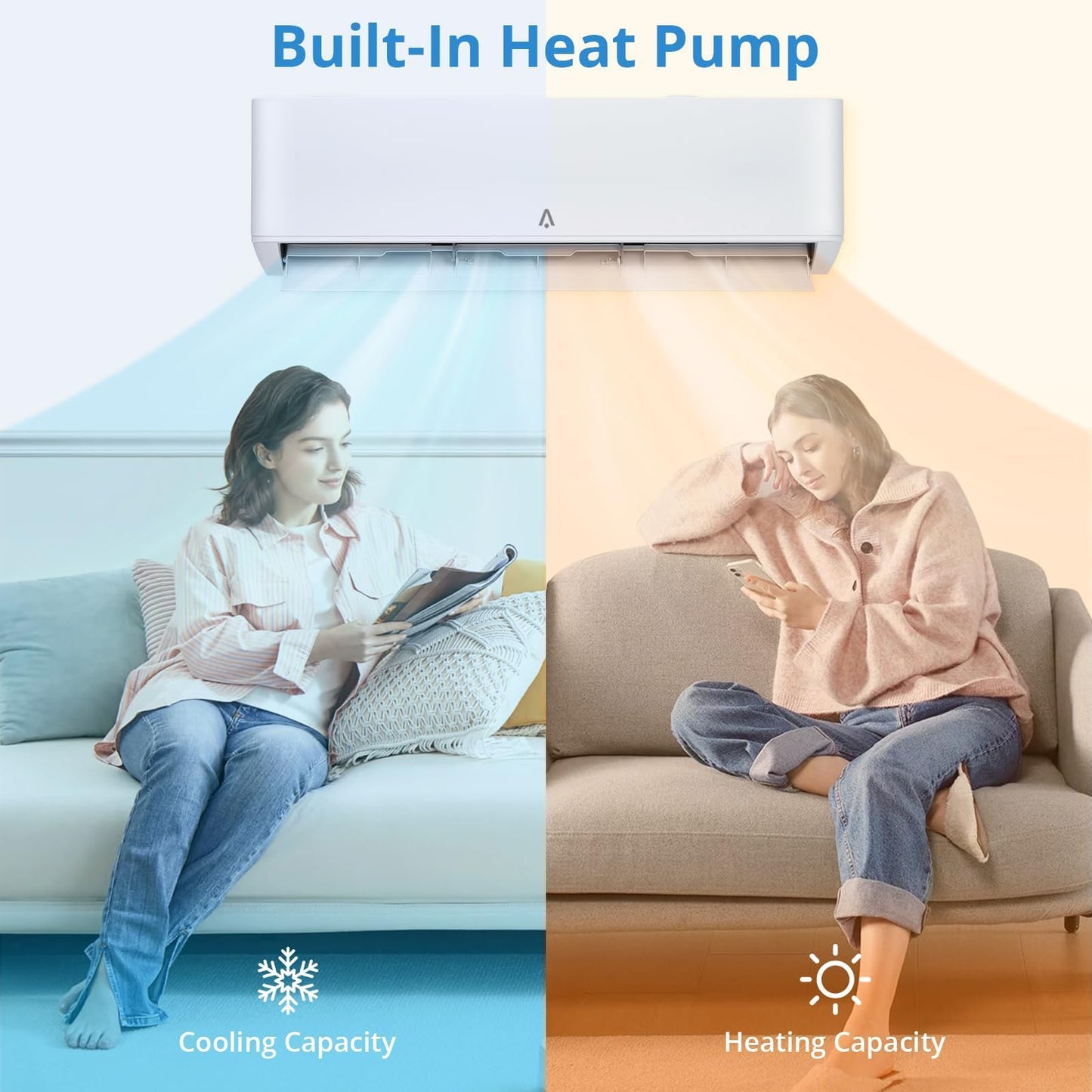 18,000 BTU Mini Split Air Conditioner & Heat Pump, 21 SEER2 Inverter, Ultra-Quiet Ductless AC with WiFi App Control, Cools/Heats Up to 1,250 Sq.ft, Complete Easy Install Kit, 208-230V