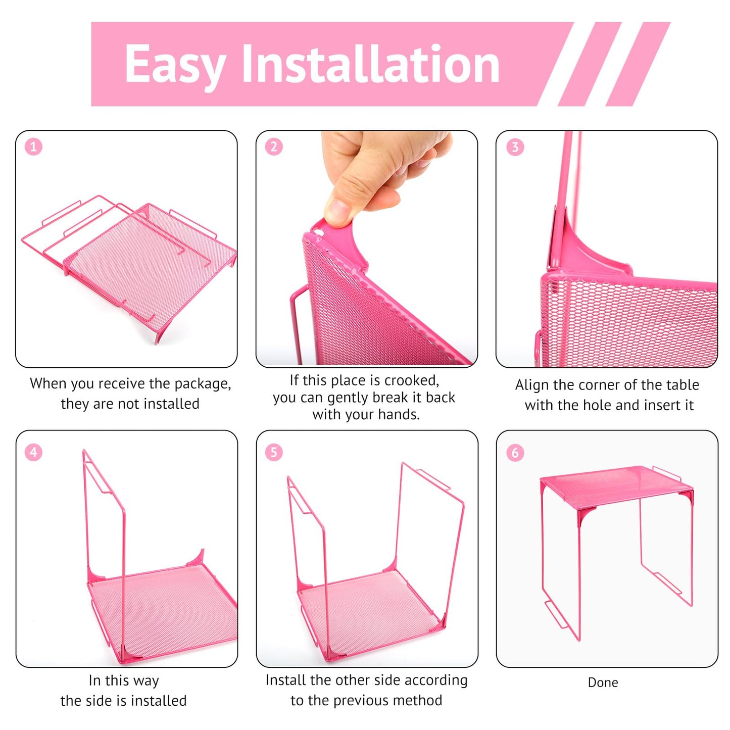 AUECOOME Locker Organizer Shelf Stackable Extra Locker Shelf for School Locker Organizer Storage Cabinet Accessories Suitable for School, Office, and Home use (1, Pink)