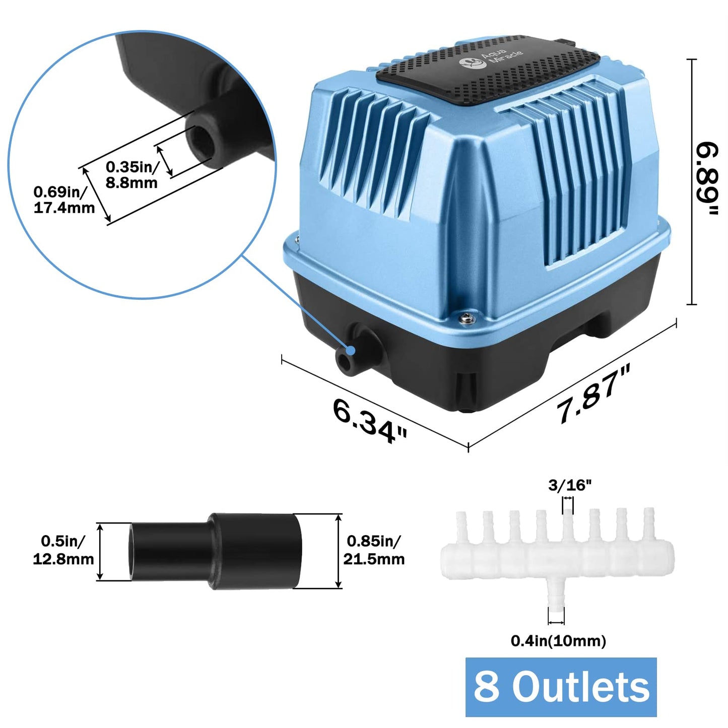 AquaMiracle Linear Air Pump AP40 for Pond Aeration, 635GPH Septic Air Pump Pond Aerators for Outdoor Ponds, Hydroponic, Waste Treatment, Aquarium, Fish Farm, Seafood Restaurant