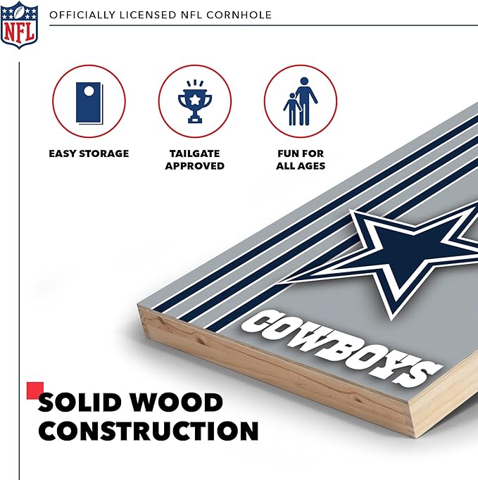 NFL 2' x 3' Solid Wood Cornhole Set with Direct Print HD Team Graphics – Great Gift for Any Football Fan! Bean Bag Toss Family Outdoor Games
