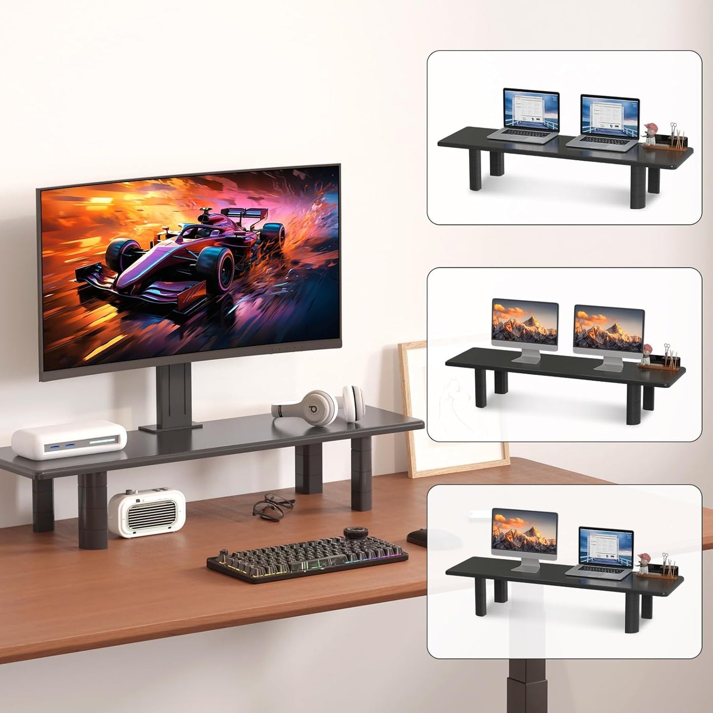 32.28Inch 2 suptek Dual Monitor Stand Riser, Large Monitor Stands for Monitors, Computer Monitor Stand, Wooden Desktop