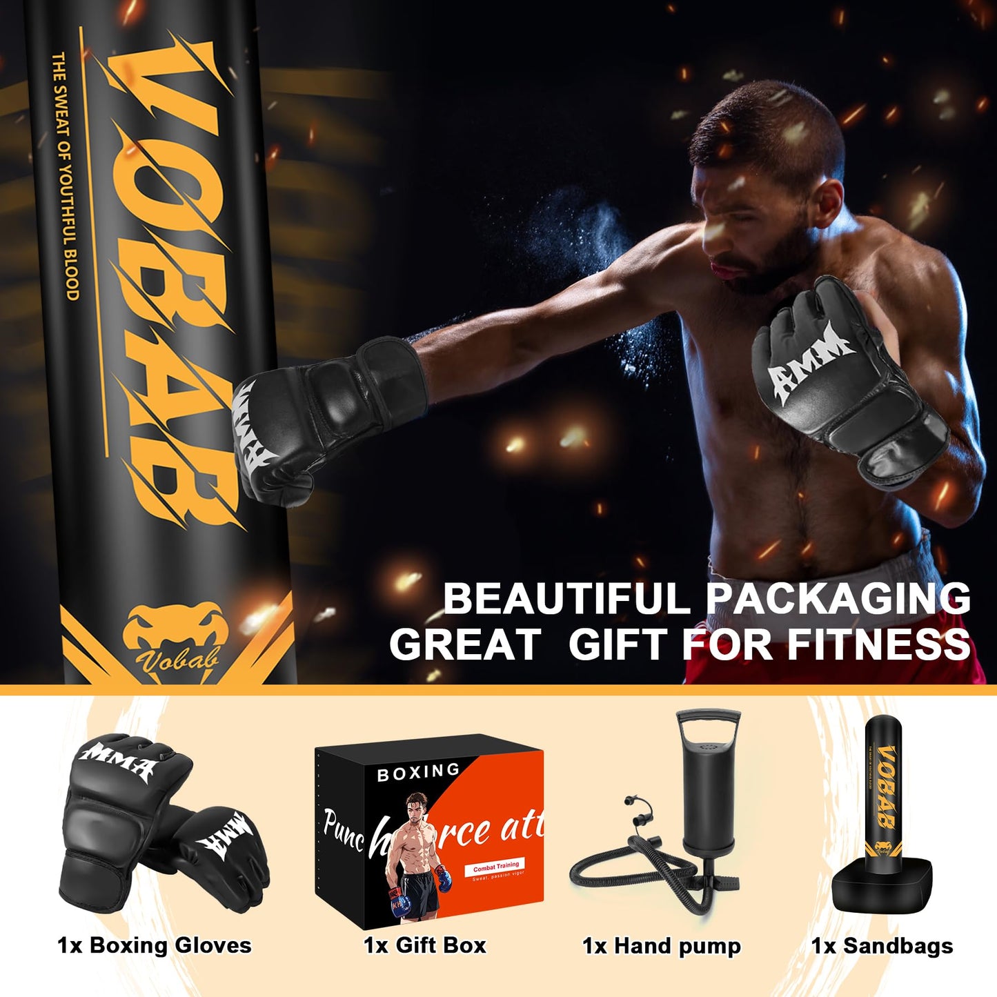 Standing Boxing Bag for Adult, 70" Freestanding Punching Bag with Boxing Gloves and Manual Air Pump for Beginners Kickboxing for Training MMA Muay Thai Fitness