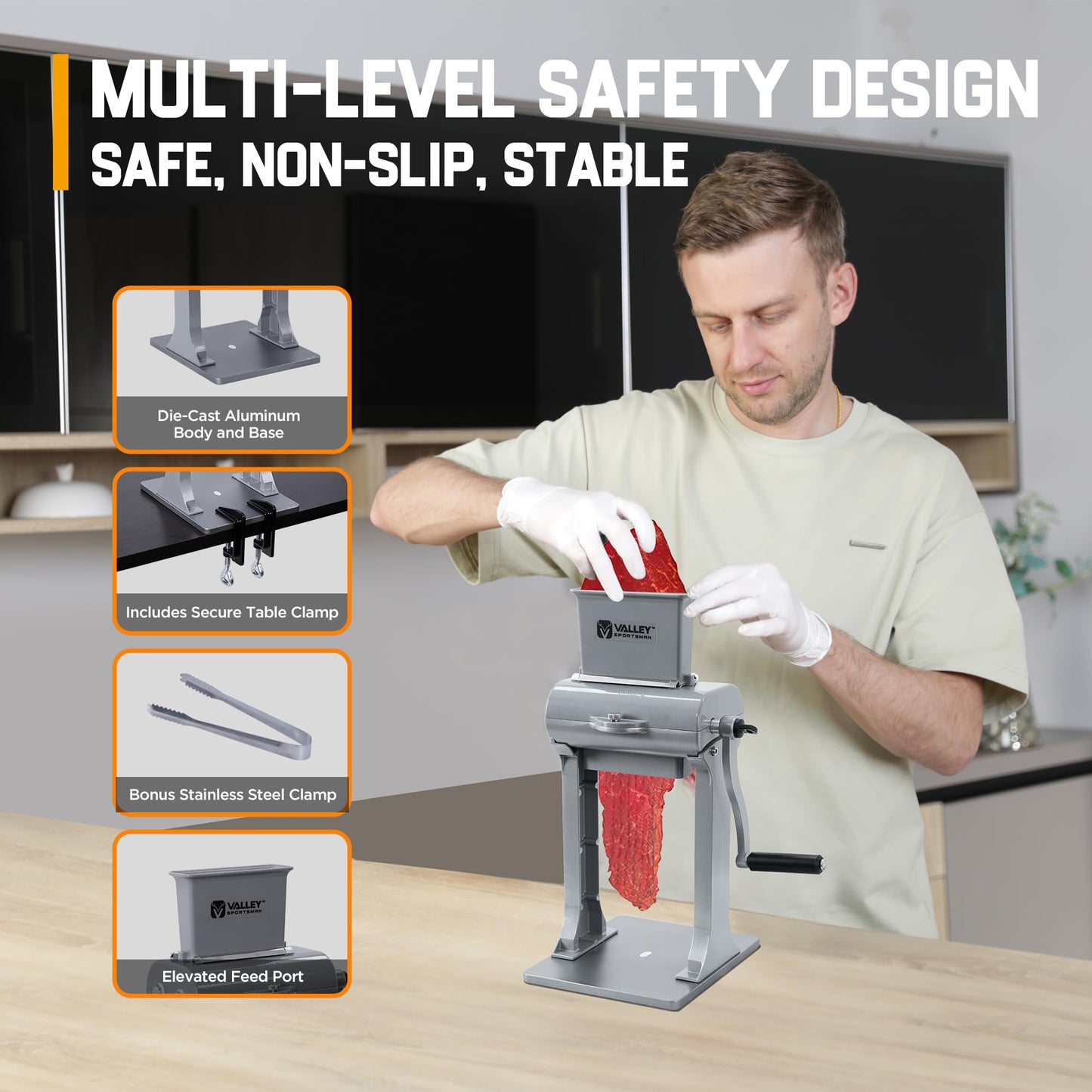 Valley Sportsman 2-in-1 Manual Meat Tenderizer, Jerky Slicer, 2 Sets of Stainless Steel Blades, Tenderizing Blades and Jerky Slicer Blades, for Beef and Chicken (Silver)