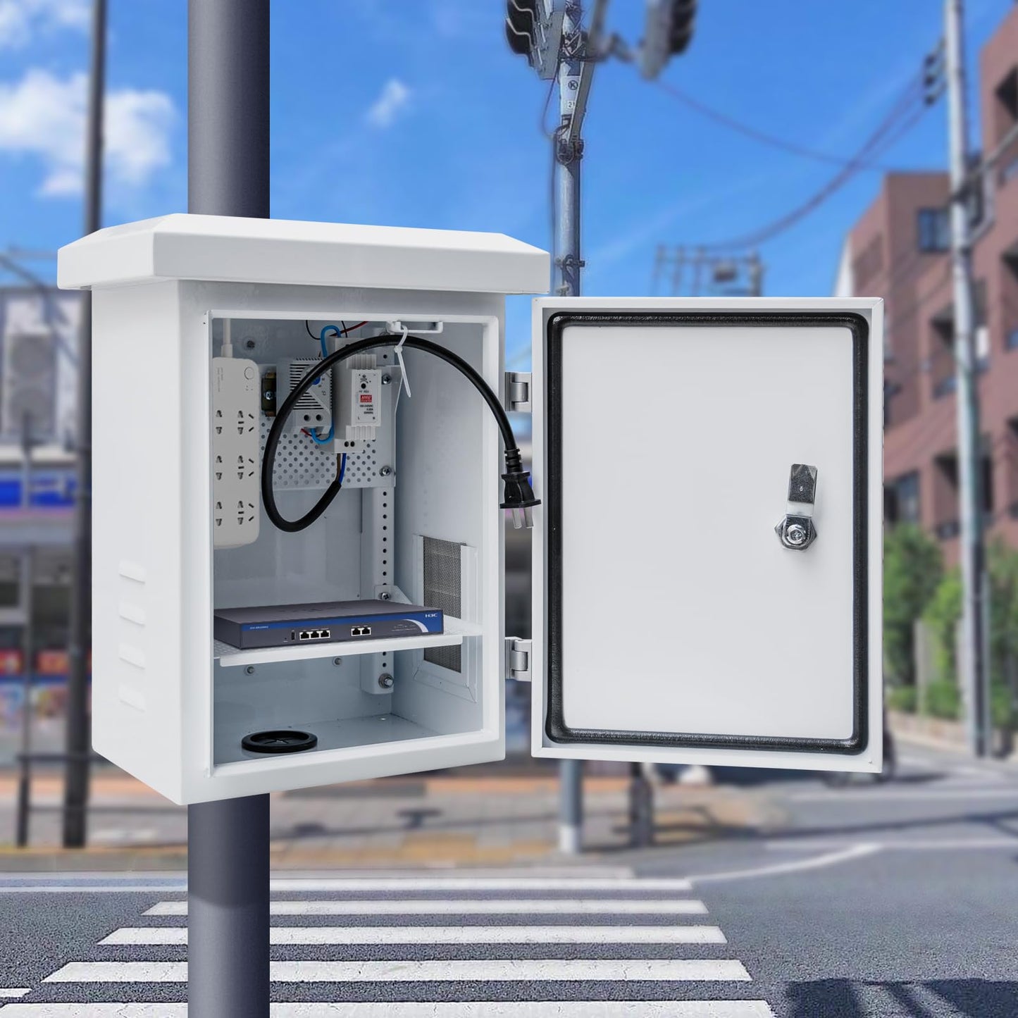 Waterproof Outdoor Electrical Junction Enclosure Nema Box with Fan & Thermostat Vented with Wall/Pole Mounting Hardware (11.8X15.7X7.9)