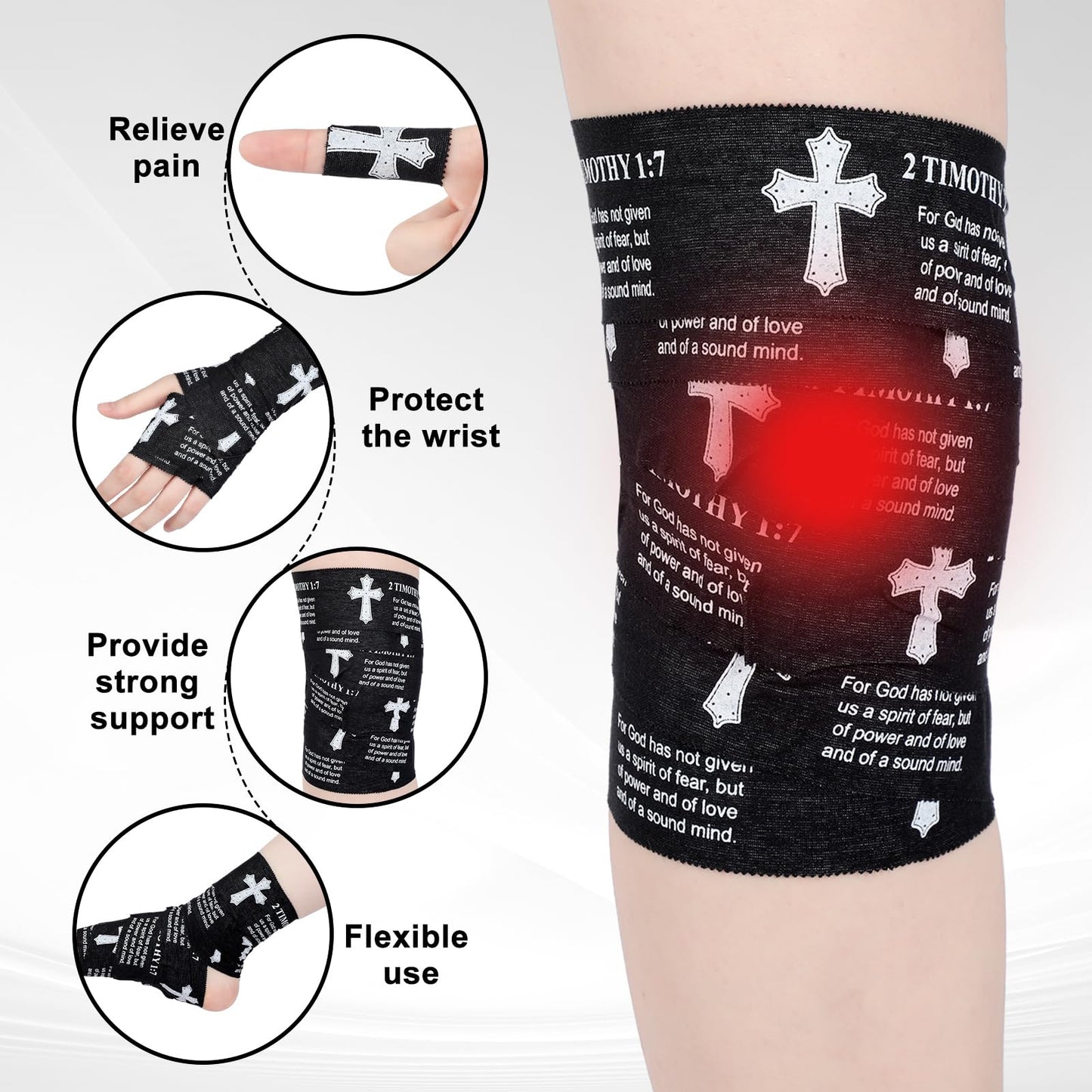 Zeyune Christian Athletic Tape with Cross Sport Tape 2IN X 23FT Religious Wrist Wrap for Football Baseball Soccer Christian Gift for Mother's Day Father's Day Nurses Week Church(Black)