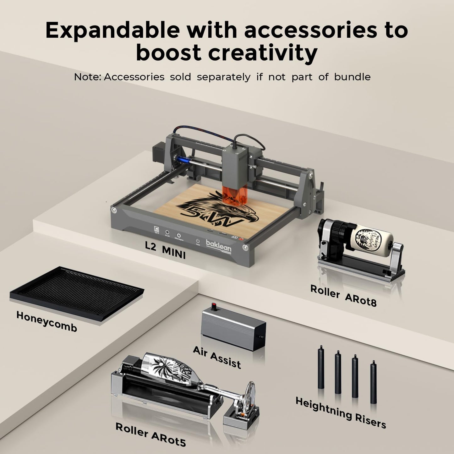 Laser Engraving Machine 10W 10000mW L2 Pre-Assembled Desktop Laser Engraver Cutter ±0.01mm High-Precision Wireless APP Supported for DIY Metal Wood Acrylic Leather Glass Fiber(Class 1) (10W)