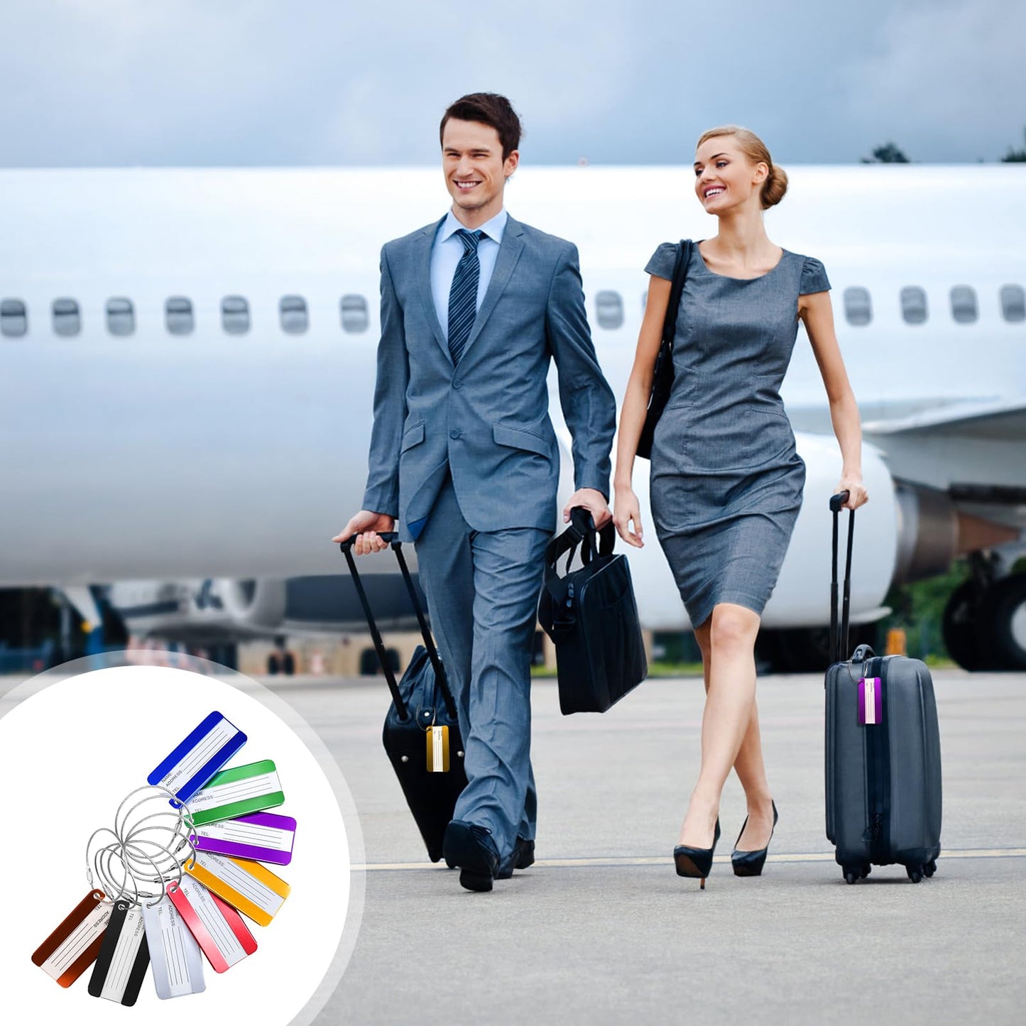 AOUTACC 8 Pack Aluminium Metal Travel Luggage Tags Suitcase Card Holder Baggage Name Address ID Bag Label with Key Ring