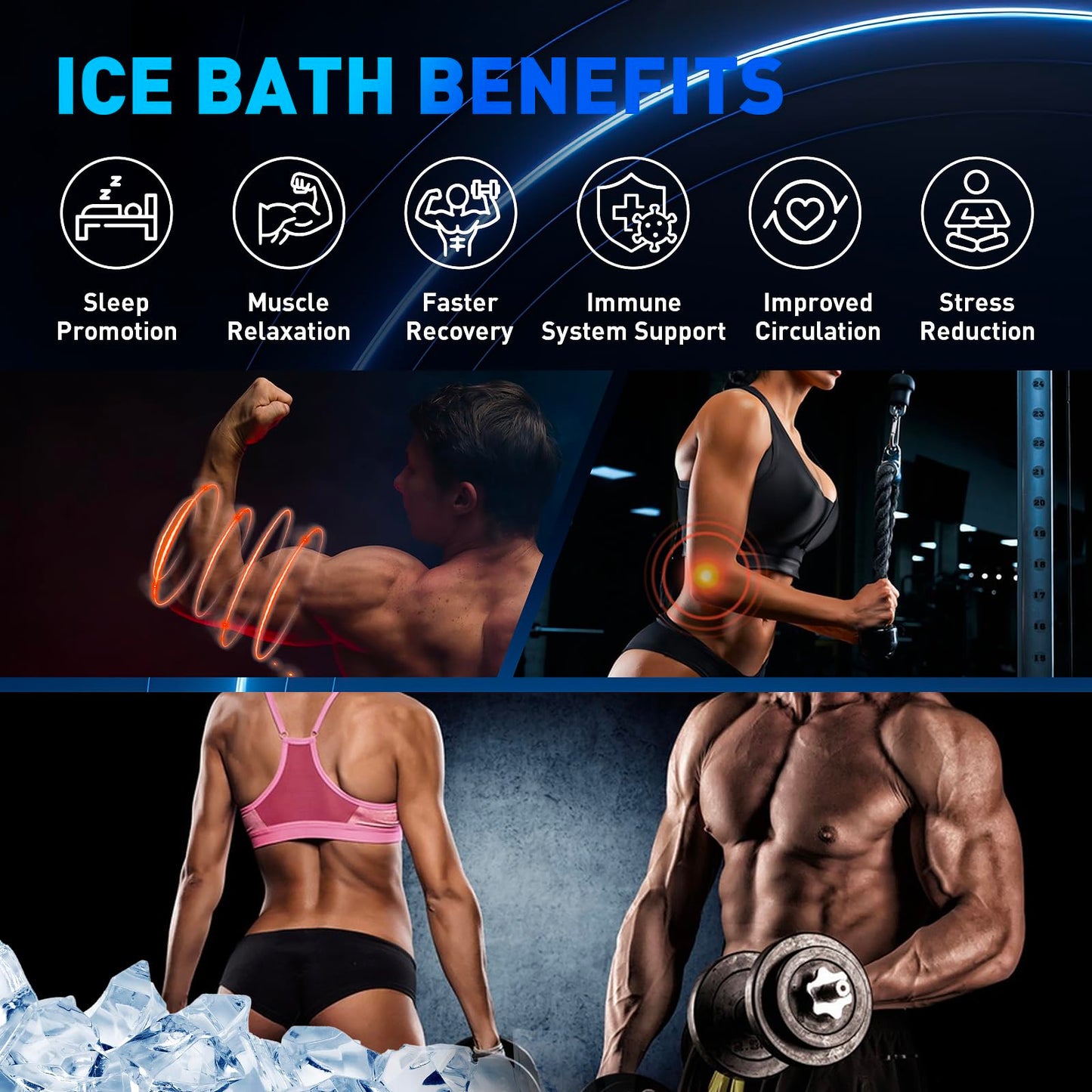 Inflatable Ice Bath Tub for Athletes Compatible with Water Chiller, Portable Recovery Tub with Lid, for Indoor & Outdoor Therapy Recovery, 59 L x 30" W x 28" H, Black (Oval)