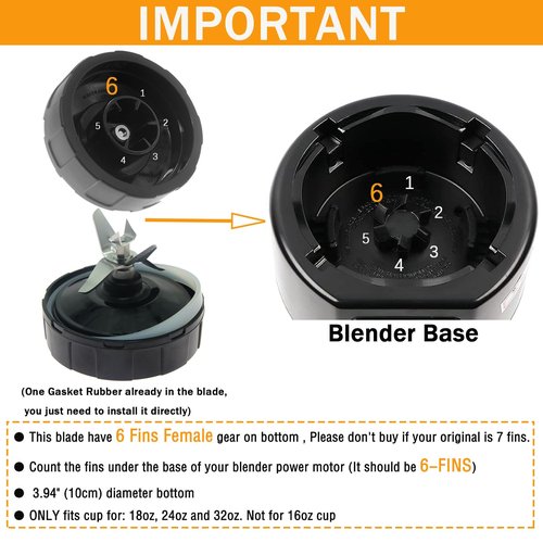 6-Fins Female Ninja Blender Blade Replacement parts Compatible with BL450 BL480 BL480D BL482 BL456, Ninja Blender Replacement Parts Ninja Bottom 6 Fins Female Blade (4 Inch Female Fins ONLY)