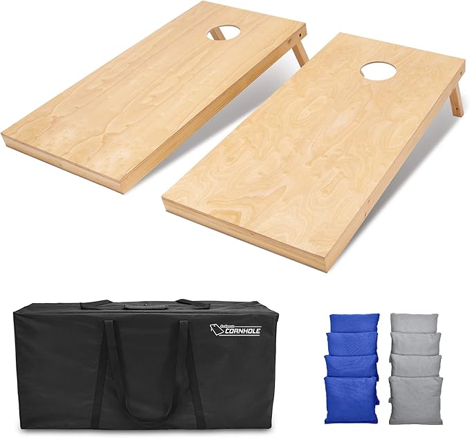 GoSports Regulation Size Wooden Cornhole Set with Natural Wood Finish - Includes Carrying Case