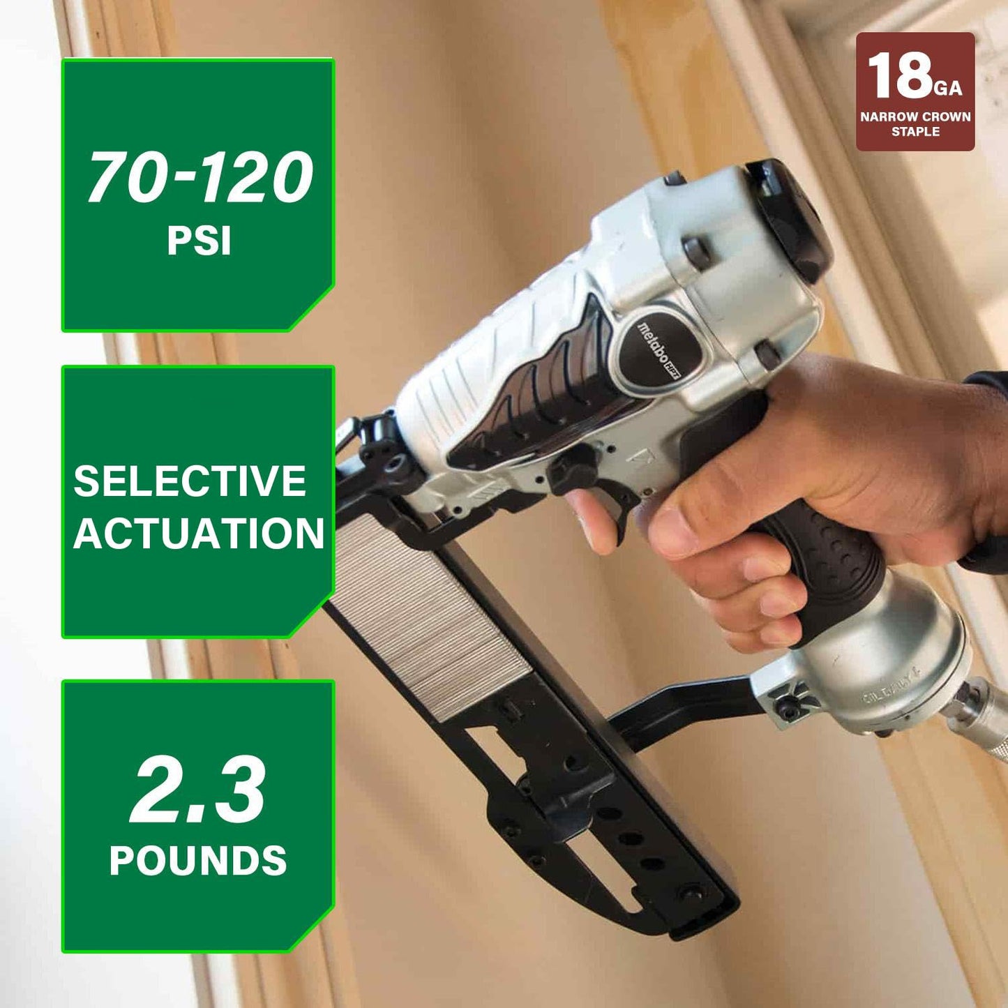 Metabo HPT Narrow Crown Stapler, Pro-Preferred Pneumatic Power Nailers, Finish Stapler for Furniture & Cabinetry, Lightweight Trim Tool, Ergonomic Design, 18 Gauge, 1/2″ to 1-1/2″ Staples, N3804AB3