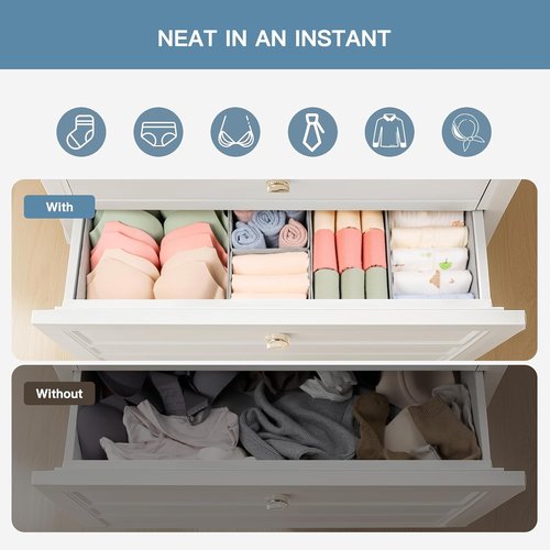 Criusia Drawer Organizer - 10 Pack Dresser Storage Bins for Baby Clothes & Underwear | Foldable Grey Dividers