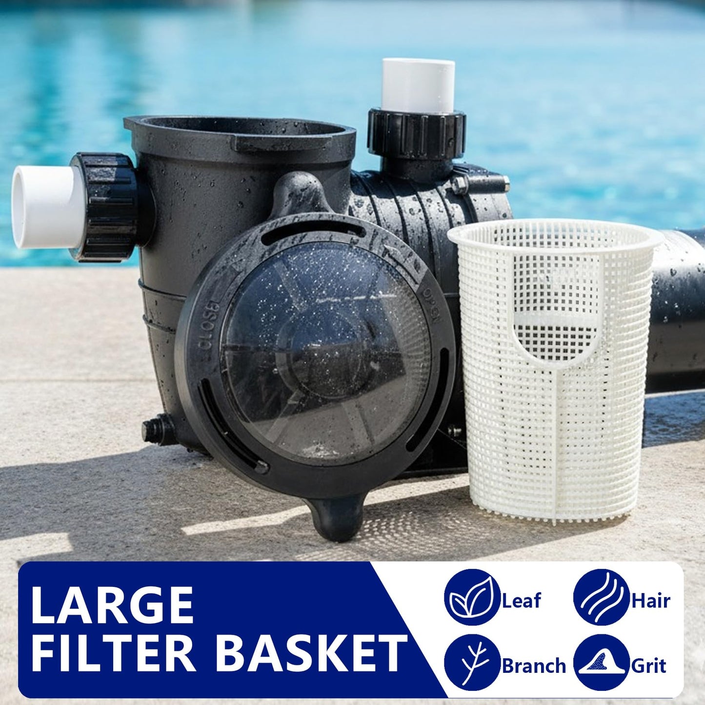 LANCHEZ In/Above Ground Pool Pump, Self Primming (Dual Speed, 1.5 HP, 6300 GPH, 115V, 1.5" & 2" NPT Adapter, Strainer Basket), Deep black