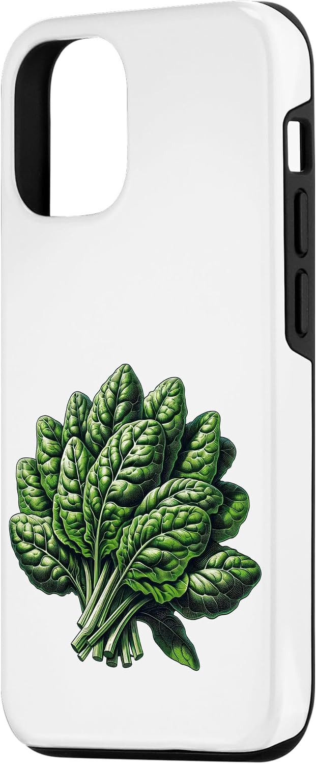 Big Vegetable Spinach Illustration 12/12 iPhone Pro Food Vegetable Retro Drawing Vintage Art - Spinach Case