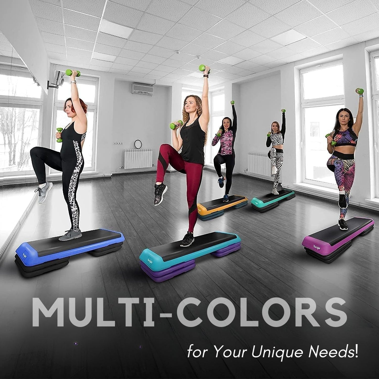 Yes4All Adjustable Workout Aerobic Exercise Step Platform Health Club Size with 4 Adjustable Risers Included and Greater Risers Options - Teal Purple