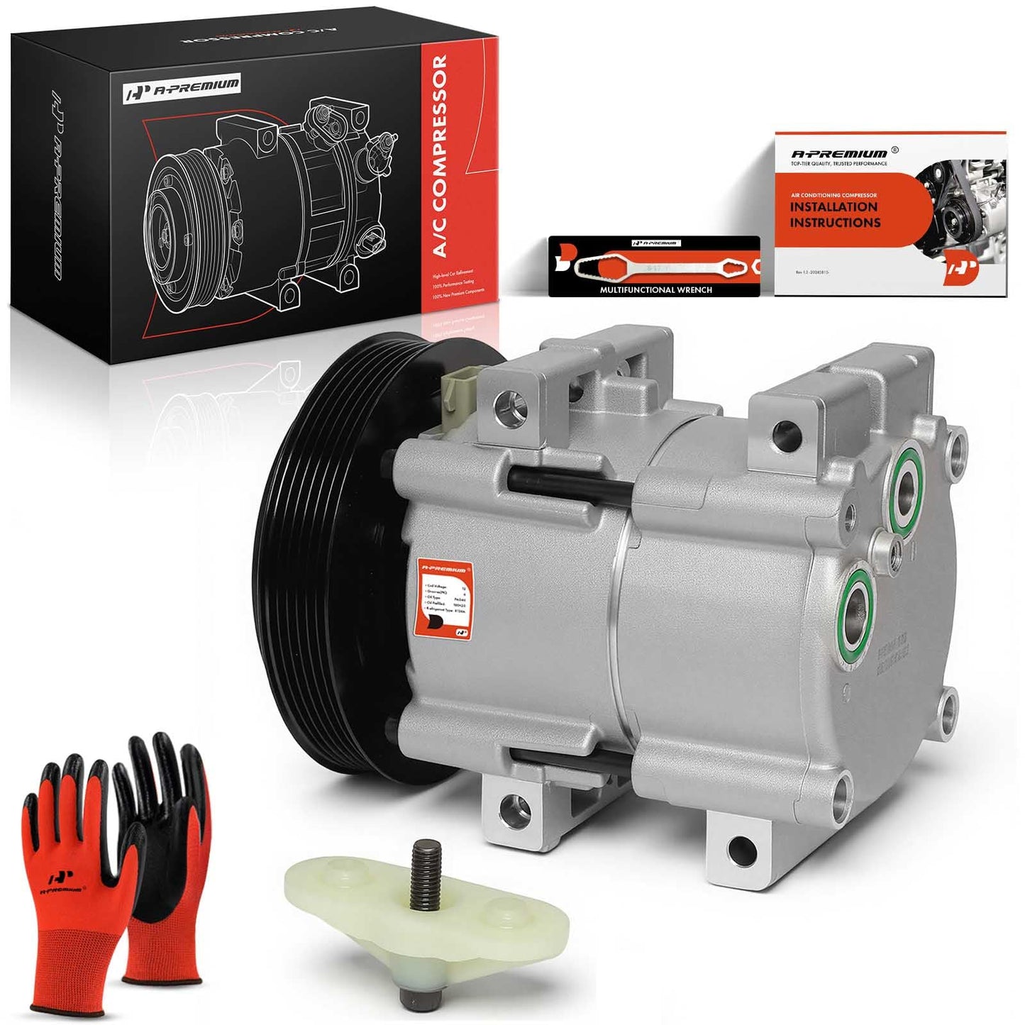 A-Premium A/C Compressor with Clutch Compatible with 4.9L 7.5L 1989, Ford F-150, F-250, F-350, F-53 Motorhome Chassis, Bronco