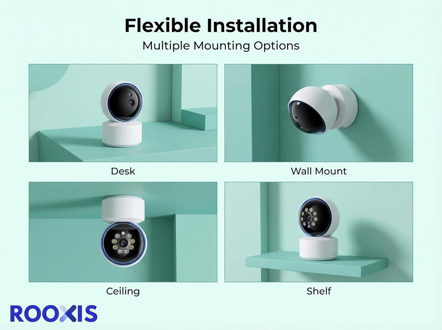 Rooxis 2K 360 2-Way Indoor Security Camera Wireless PTZ, WiFi Baby & Pet Monitor with Motion Detection & Auto Tracking