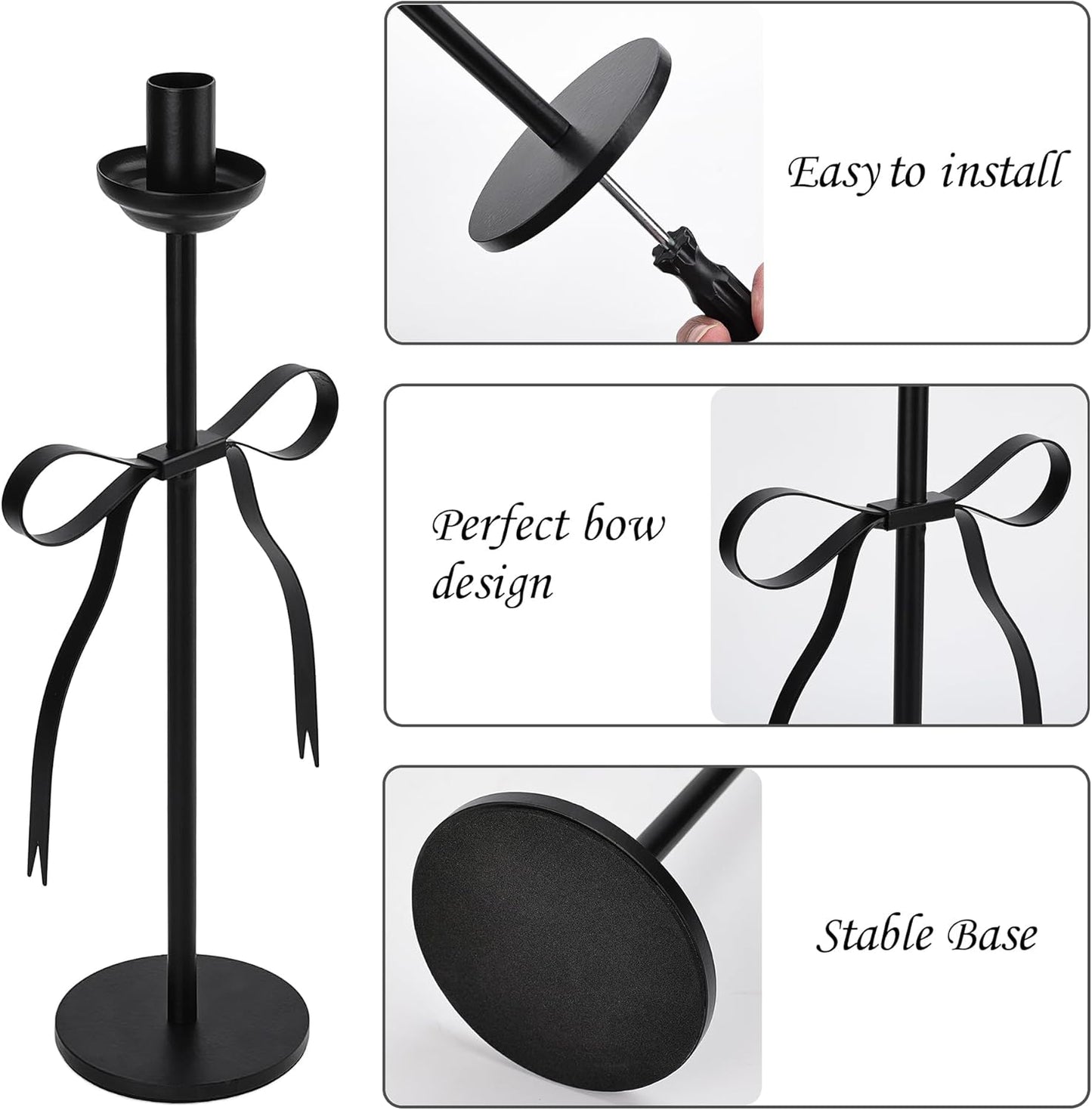 Regine Switzerland Black Taper Candlestick Holders - Set of 2 Modern Metal Candle Stands for Dining Table Decor