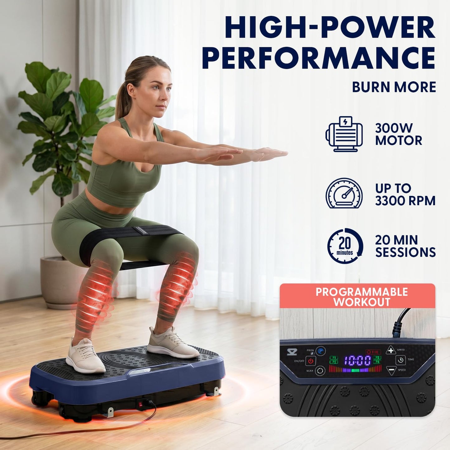 SQUATZ Vibration Plate Exercise Machine, Vibration Plate with Handles and 1-99 Speed Levels, 10 Preset Programs, Quiet Low-Impact Home Fitness Platform with Remote Control, Portable Design, Blue