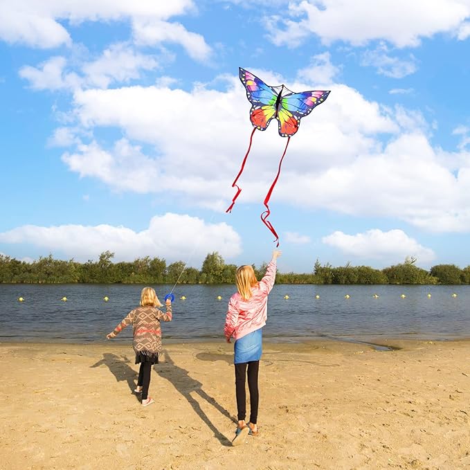 Butterfly Kites for Kids and Adults, Easy to Fly Large Single Line Kite for Boys and Girls - 55" x 28" Beach Kite for Beginners, 300ft String Handle Included