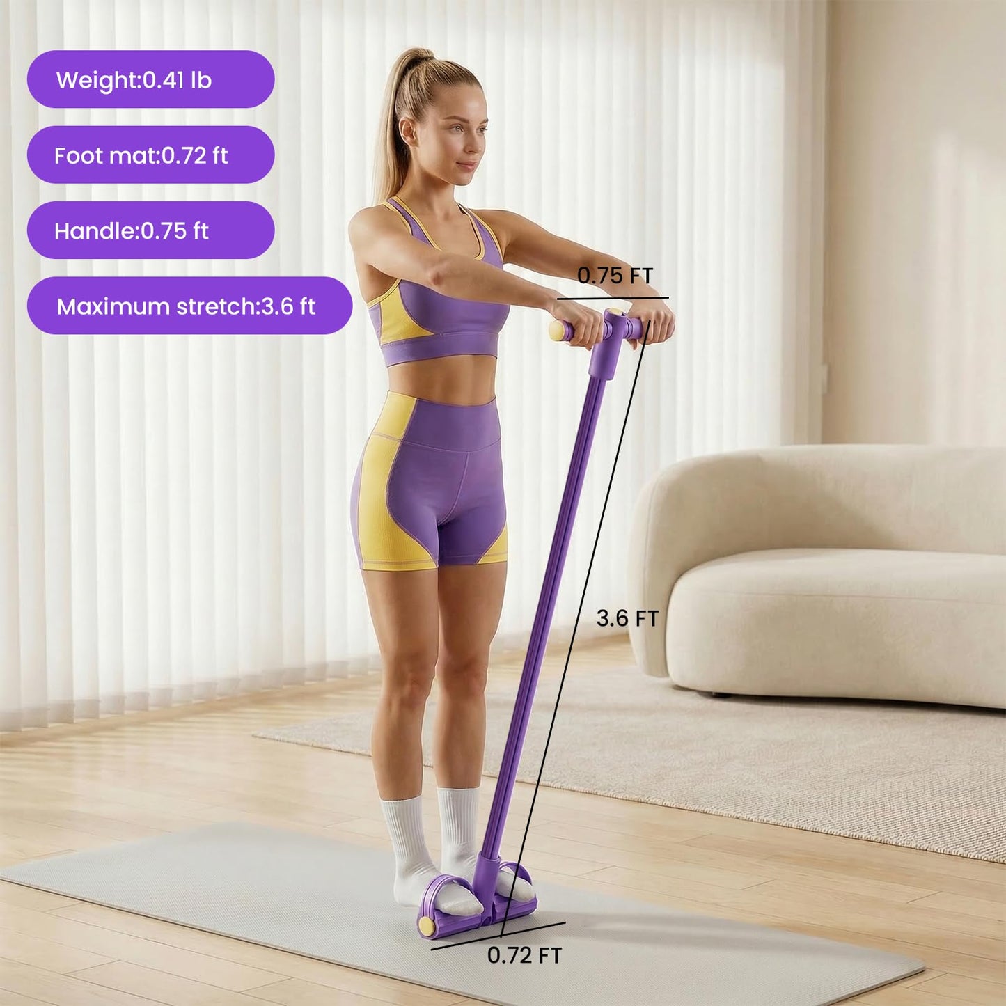 Upgraded 8-Tube Multifunction Foot Pedal Resistance Band, Enhanced Tension Sit Up Pull Rope, Abdominal Trainer for Home Gym, Full Body Workout for Core Leg Arm Waist Strength Training, use Barefoot