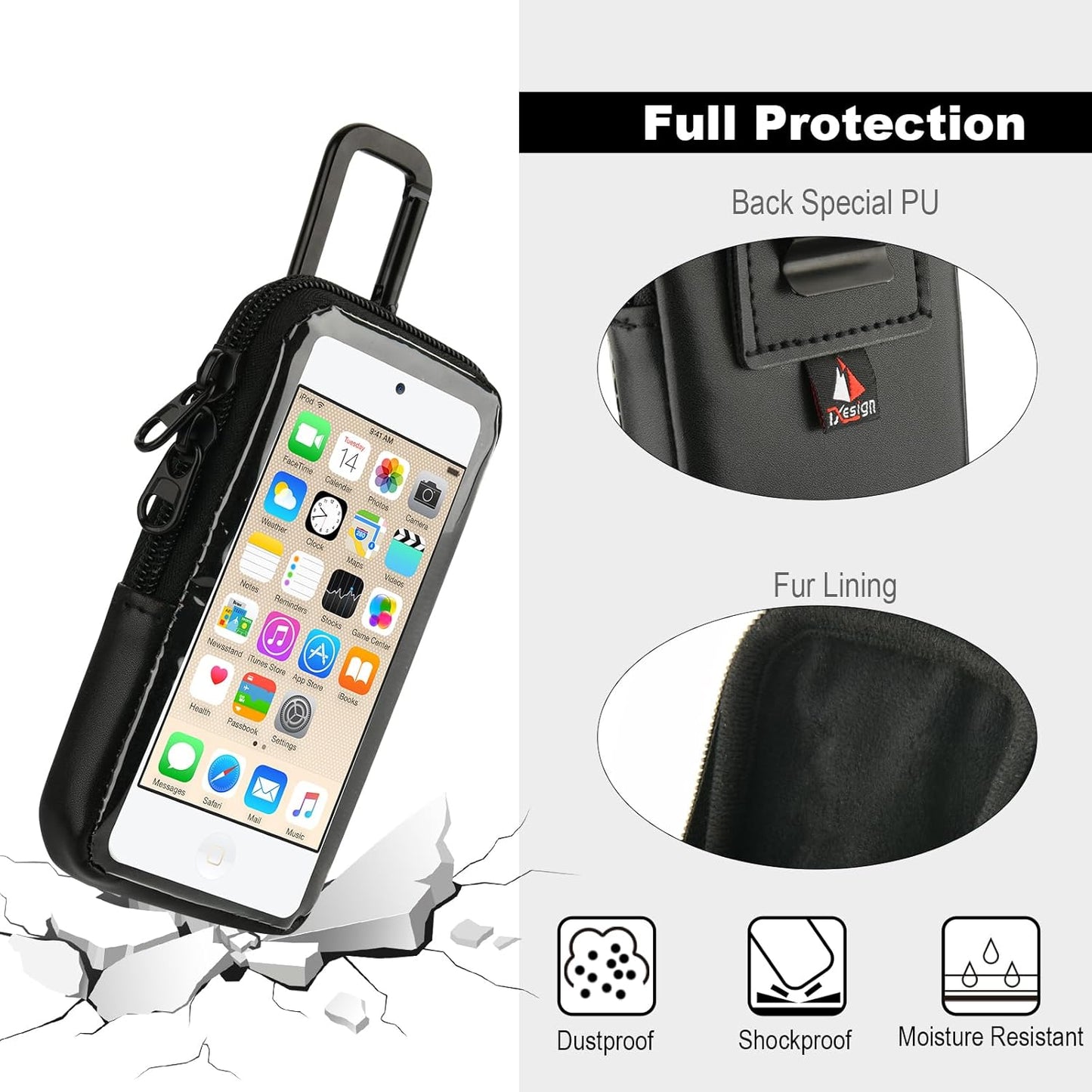 TXEsign 7th/6th/5th 5/5s/5c, MP3 MP4 (1 Pack) Travel Carrying Case Bag with Clear Window for iPod Touch Gen and iPhone