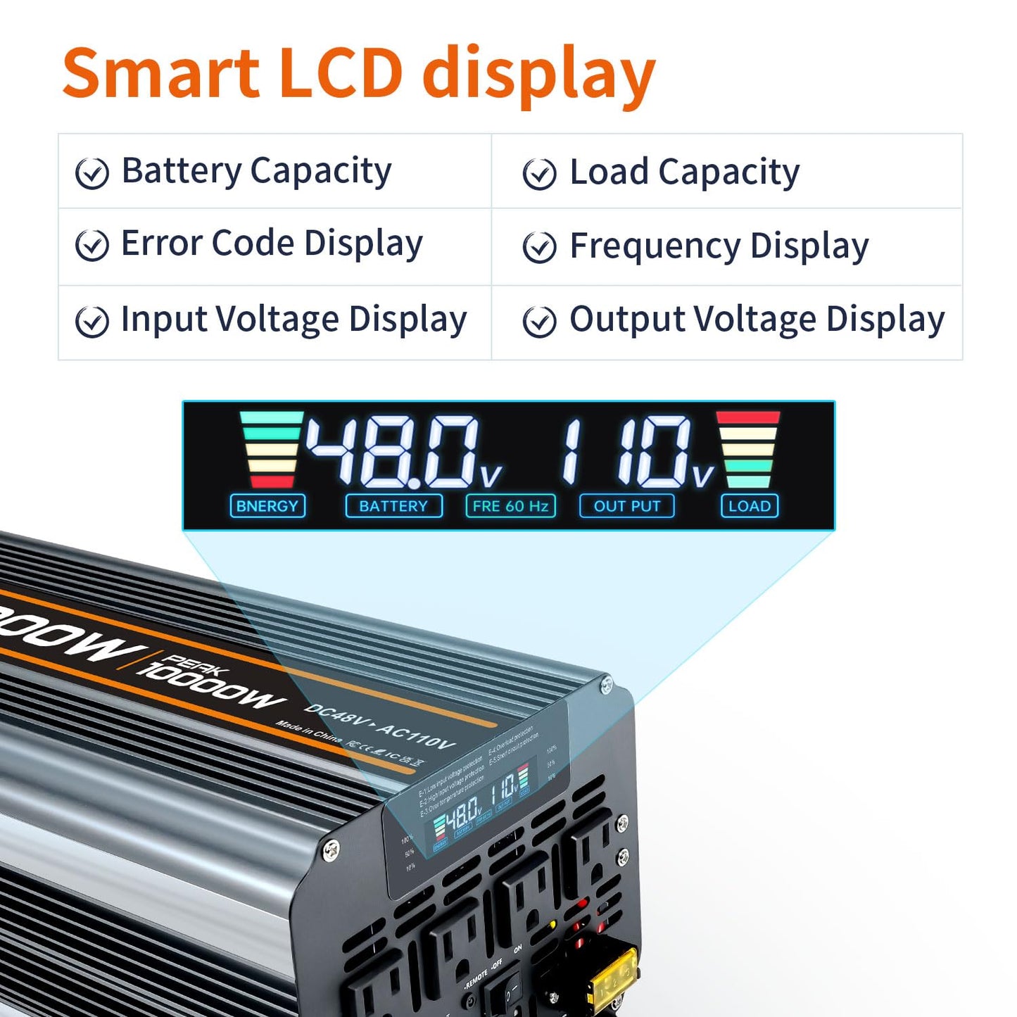 EFFORTWAY Power Inverter DC 48V to AC 110V/120V Converter with LCD Display, Wireless Controller, Cable Pair,AC outlets USB.RV Travel,Suitable for Camping,and Off-Grid Solar Systems (5000w -48v)